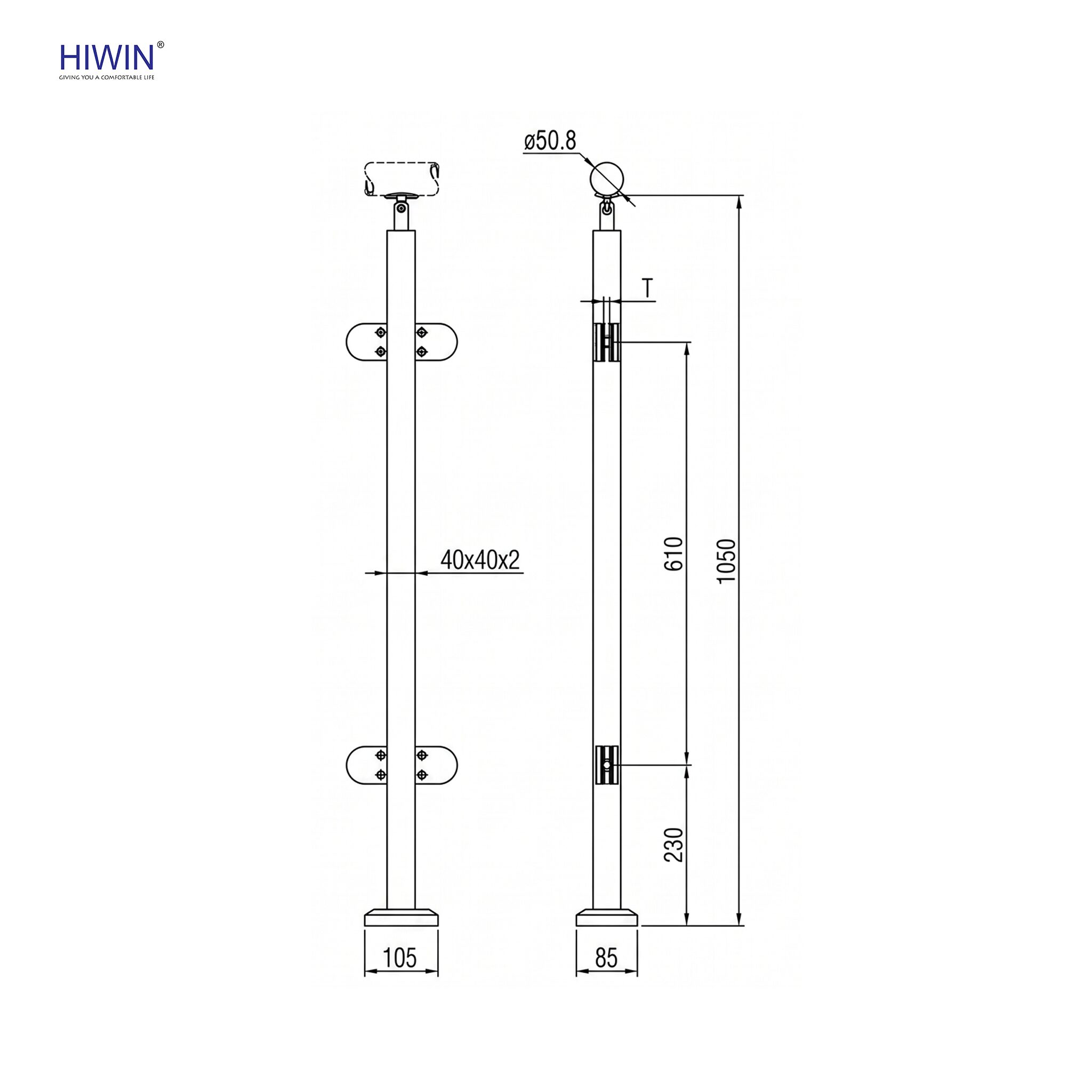 Thông số kỹ thuật của trụ lan can kính PL-302