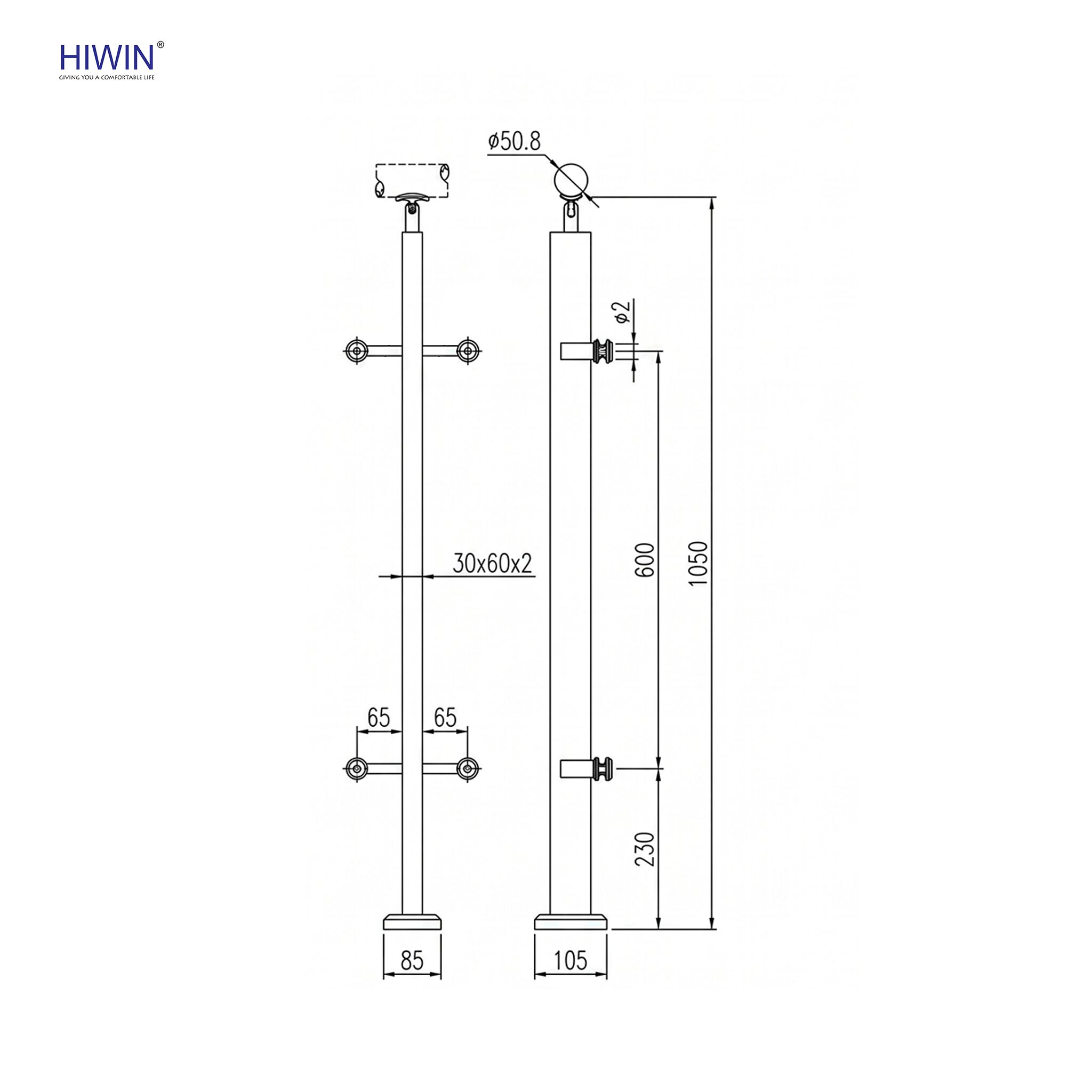 Thông số kỹ thuật của trụ lan can kính PL-307