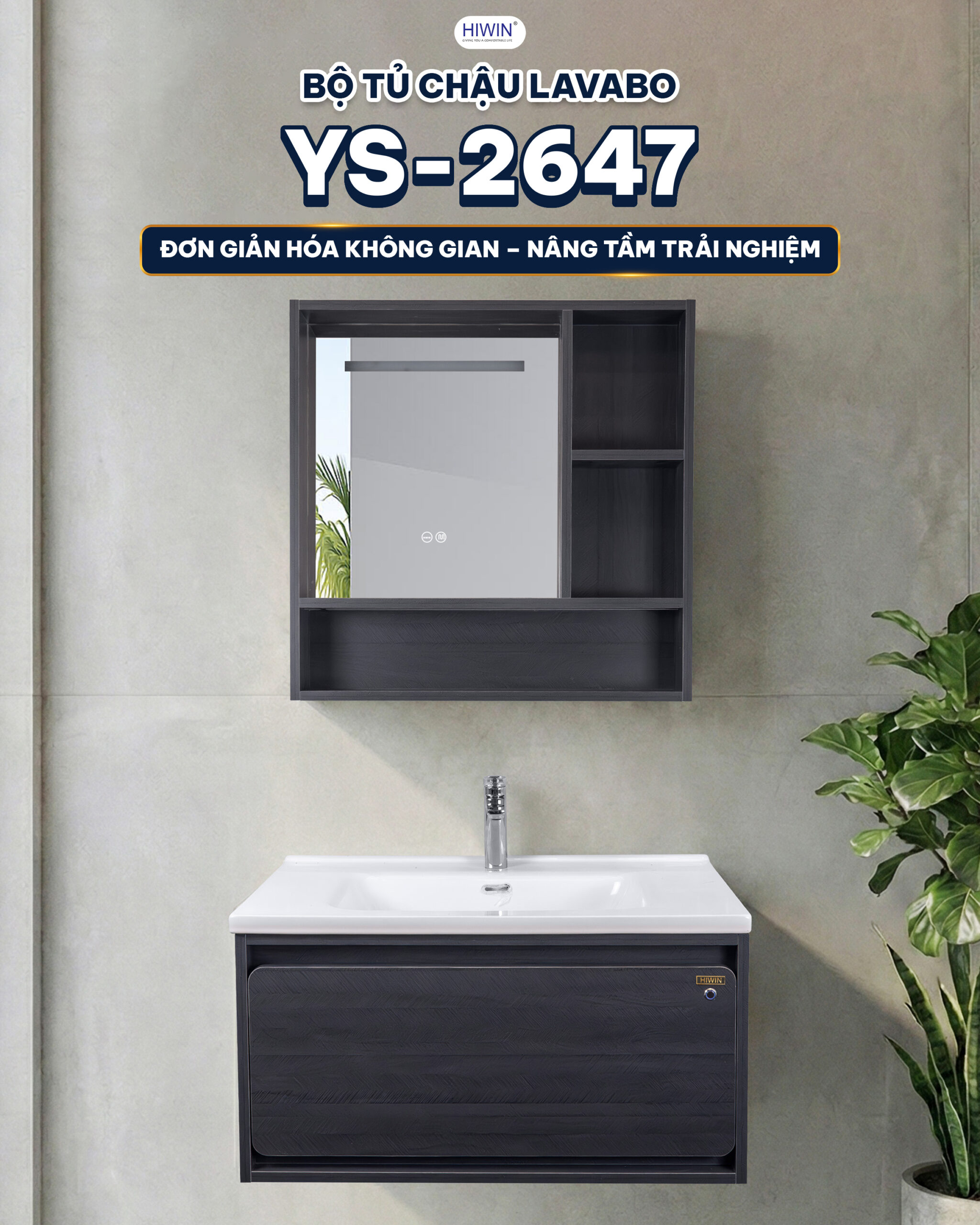 Bộ tủ chậu YS-2647 màu vân gỗ xanh thiết kế hiện đại cho phòng tắm