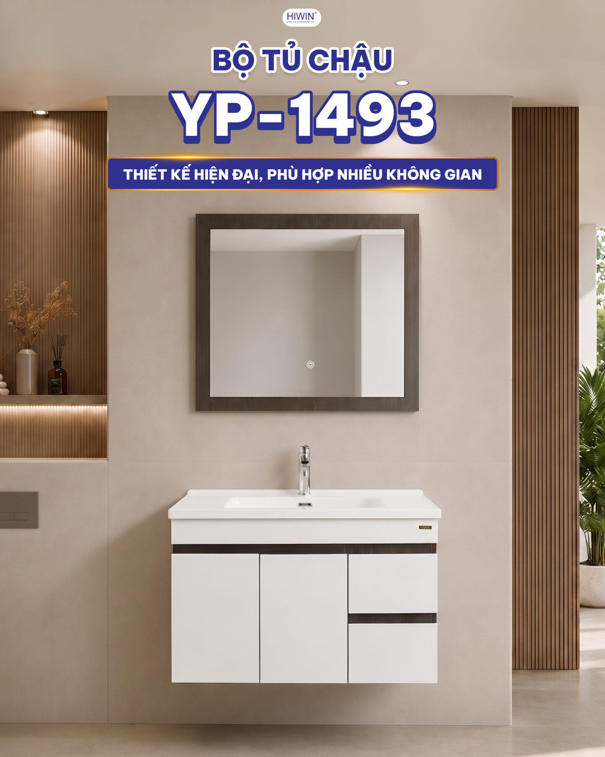 Bộ tủ chậu Lavabo Hiwin YP-1493 thiết kế hiện đại