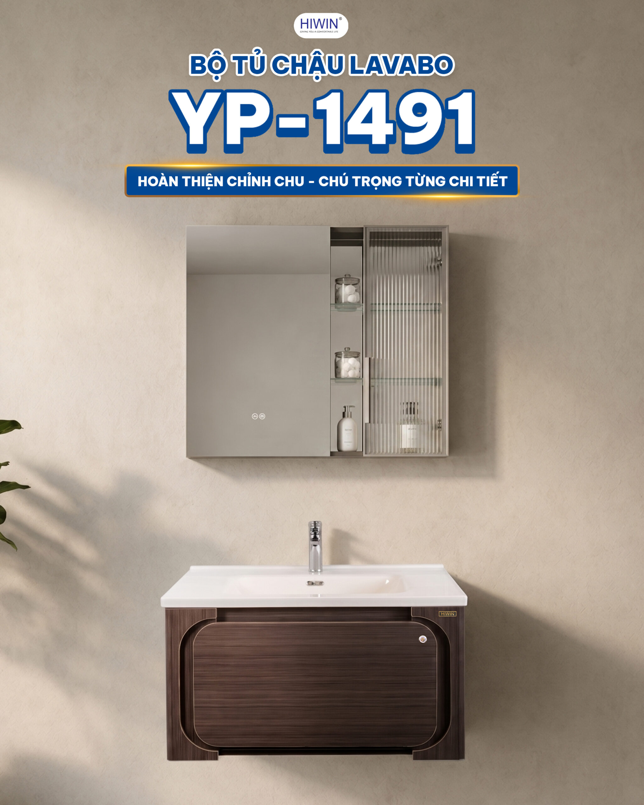 Bộ tủ chậu Lavabo Hiwin YP-1491 sang trọng trong từng đường nét