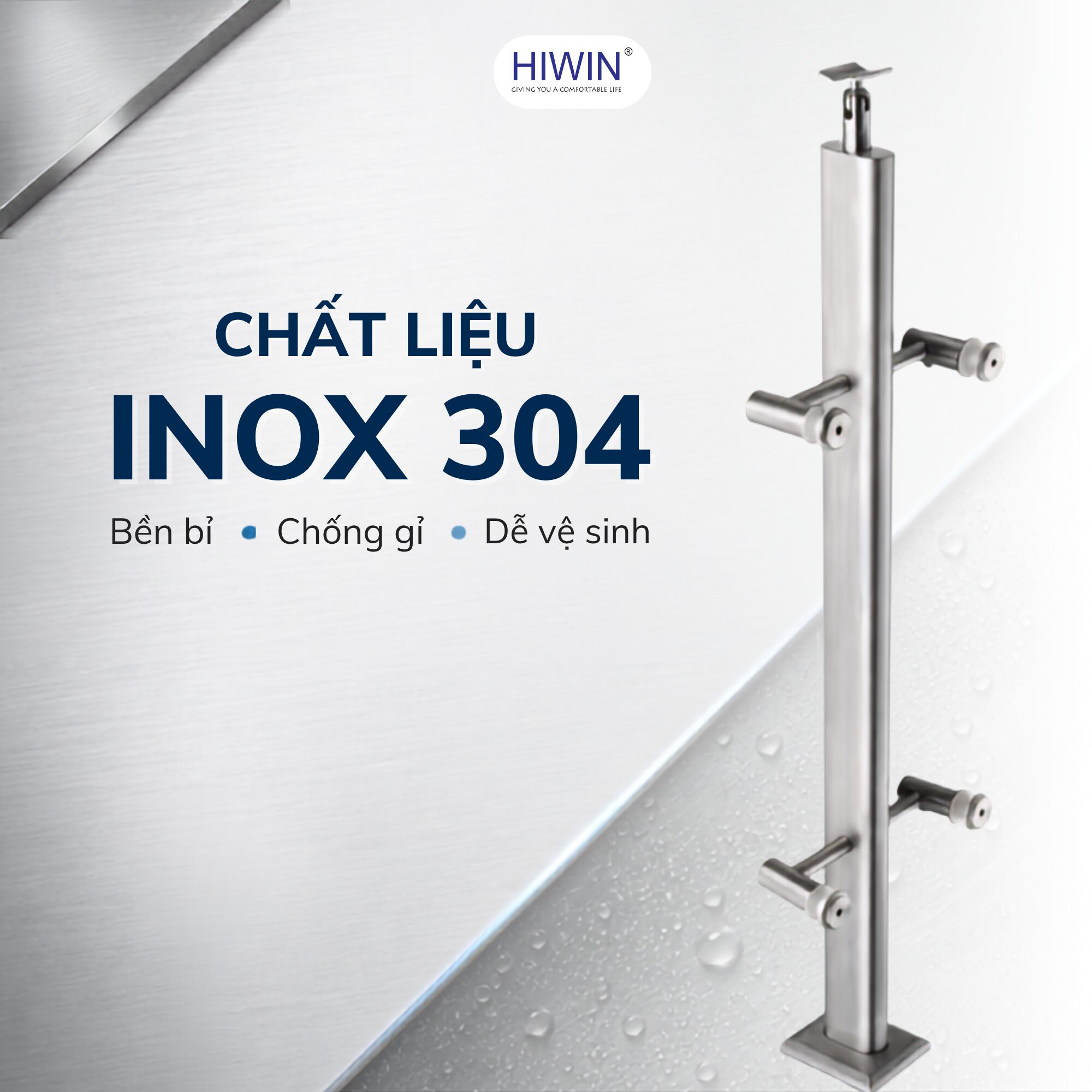 Trụ lan can kính inox 304 chống gỉ bền đẹp