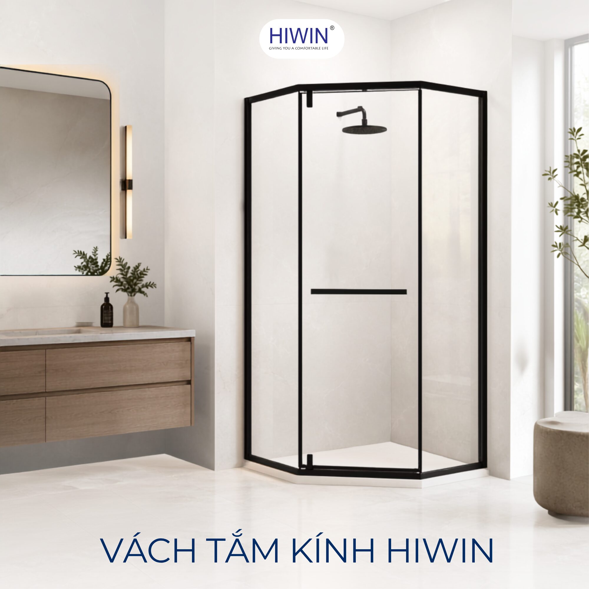 Vách tắm kính Hiwin được tư vấn theo kích thước và không gian thực tế của nhà tắm nhỏ.