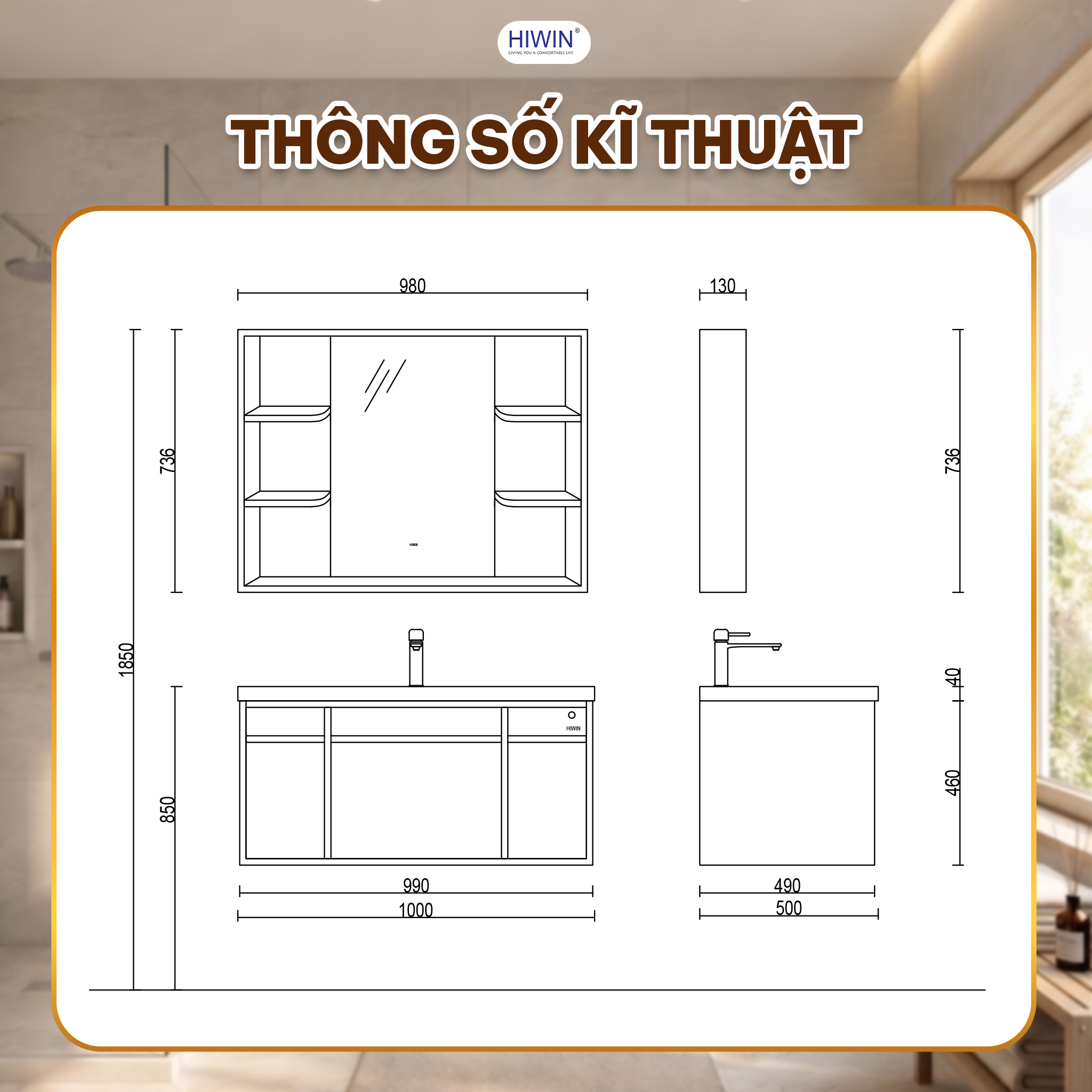 Thông số kỹ thuật bộ tủ chậu Hiwin YS-2646