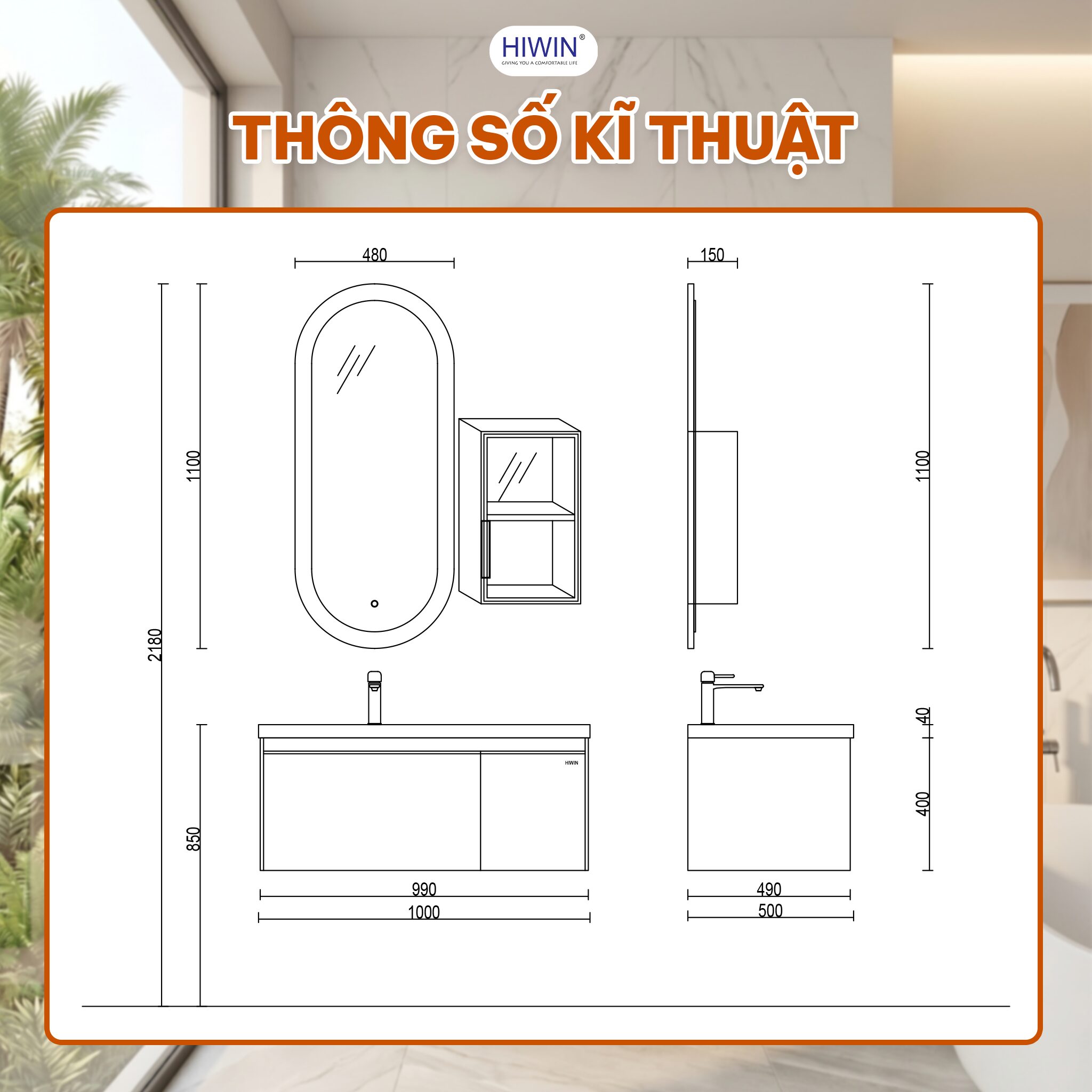 Thông số kỹ thuật bộ tủ chậu Hiwin YS-2648