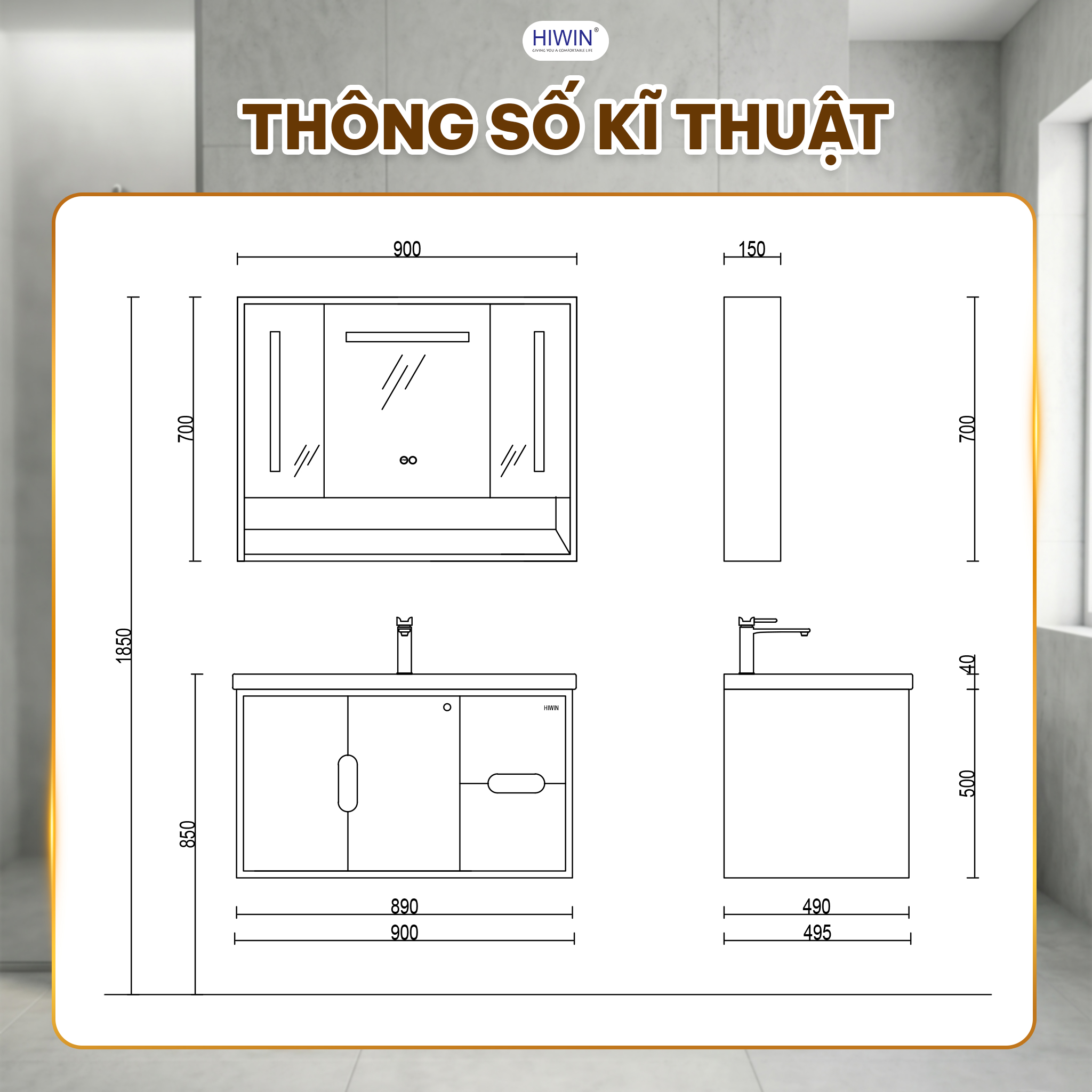 Thông số kỹ thuật bộ tủ chậu Hiwin YS-2649