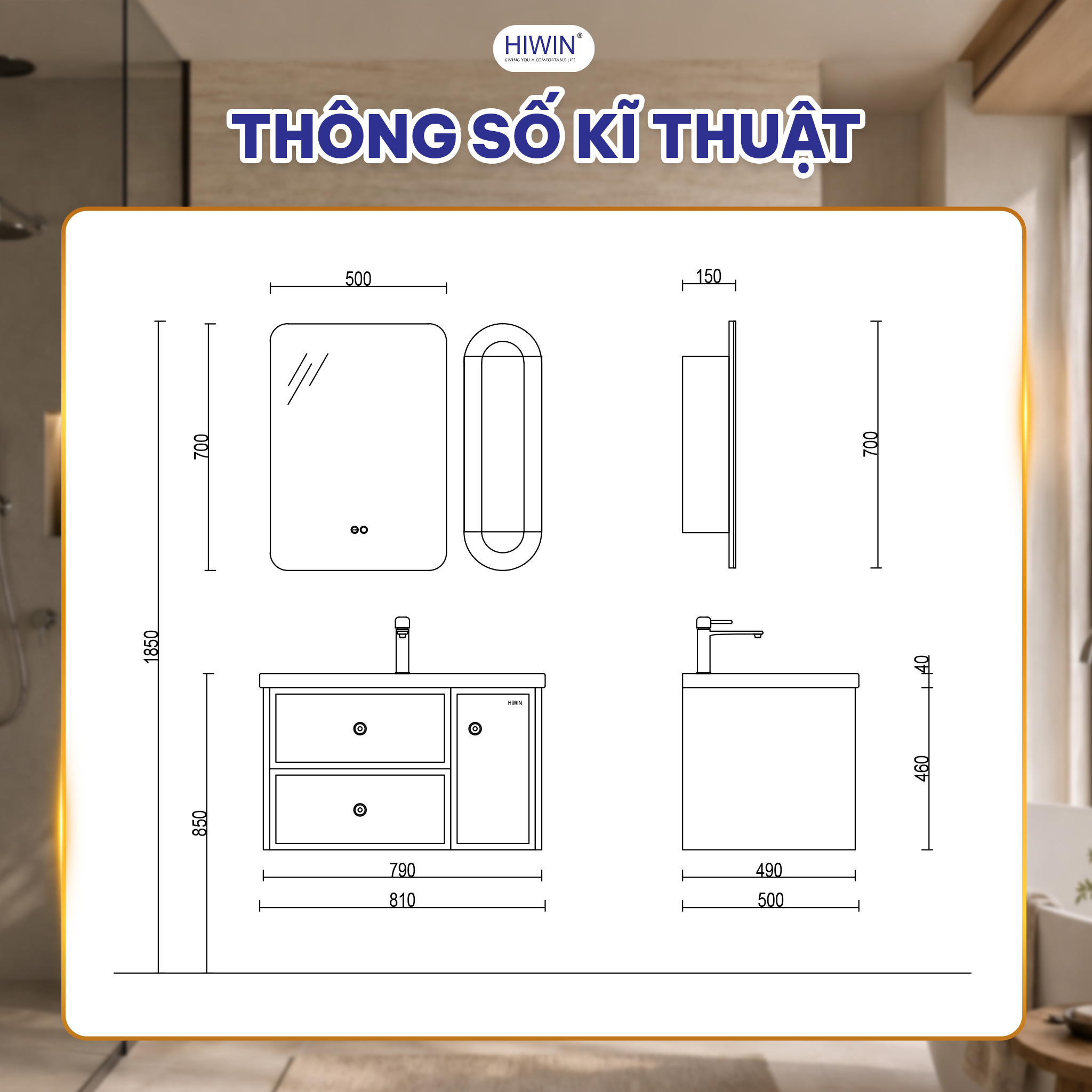 Thông số kỹ thuật bộ tủ chậu Hiwin YP-1497