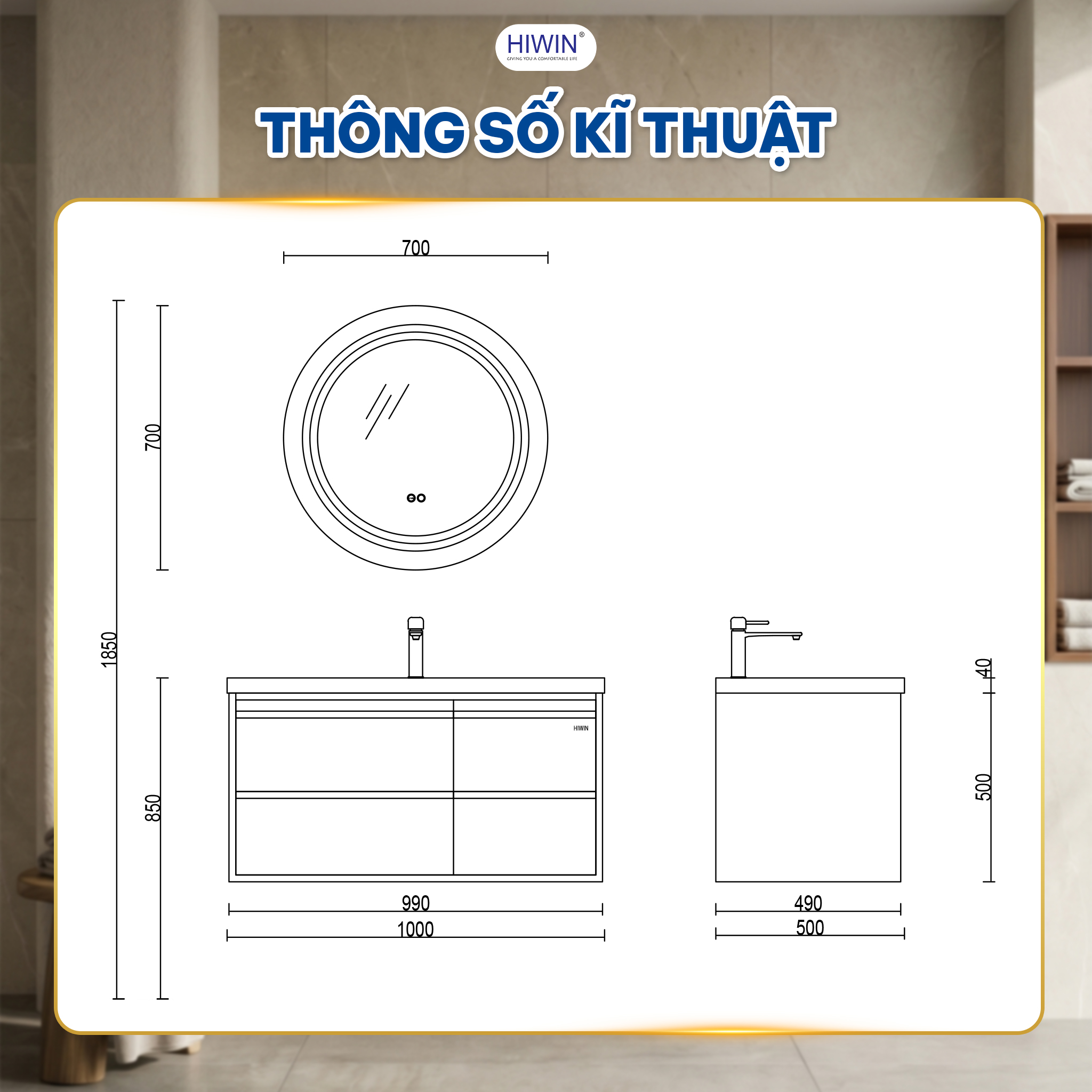Thông số kỹ thuật bộ tủ chậu Hiwin YS-2645