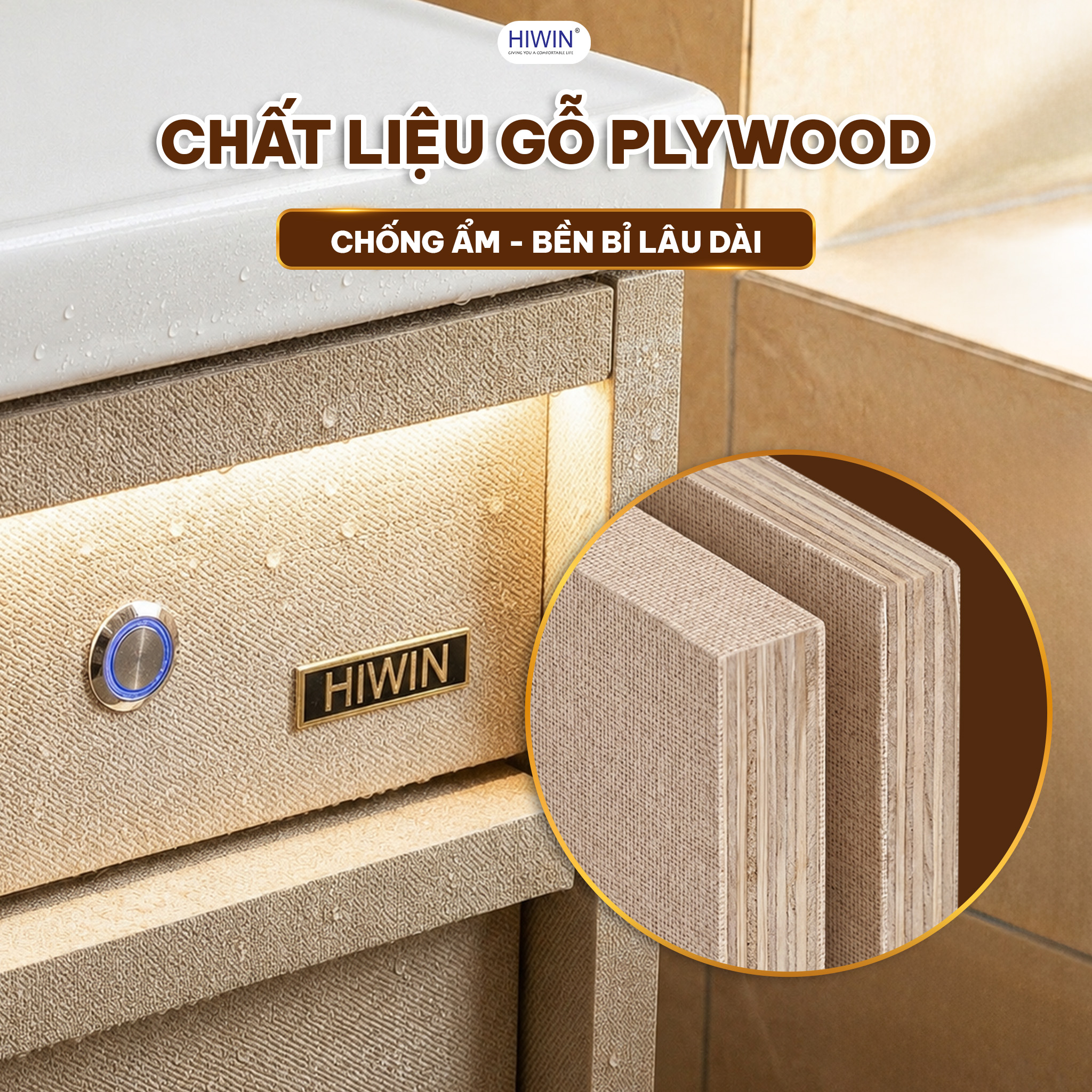 Tủ chậu Hiwin YS-2646 chất liệu gỗ plywood chống ẩm phù hợp nội thất phòng tắm