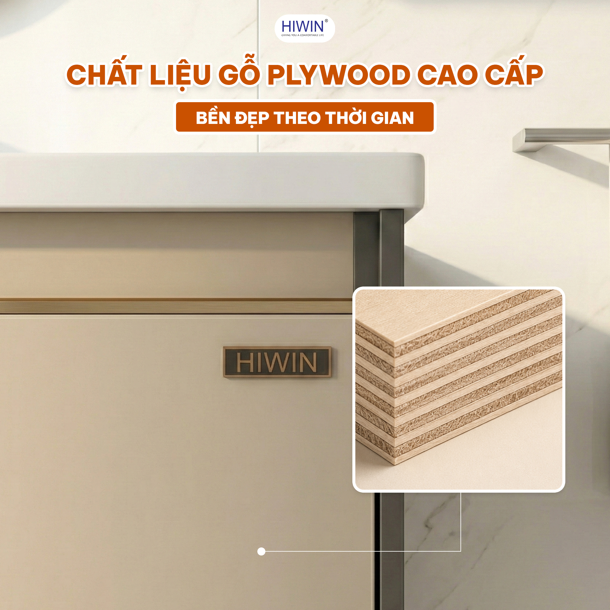 Tủ chậu Hiwin YS-2648 chất liệu gỗ plywood chắc chắn, phù hợp nội thất phòng tắm