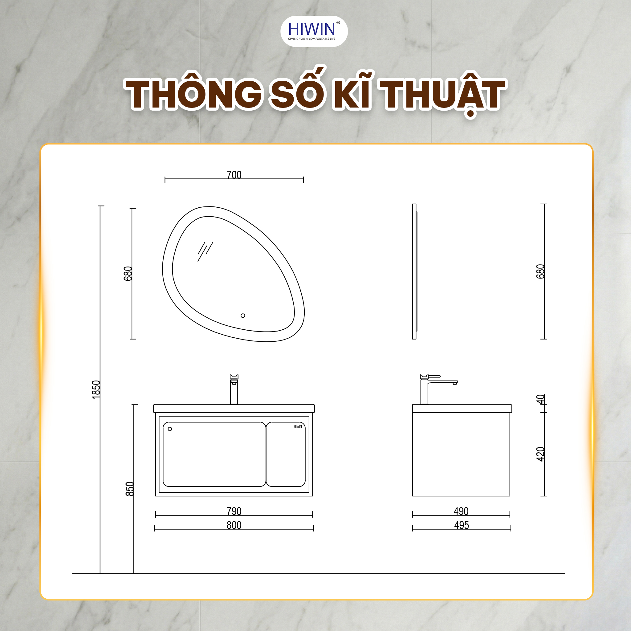 Thông số kỹ thuật của tủ chậu Hiwin YS-2652