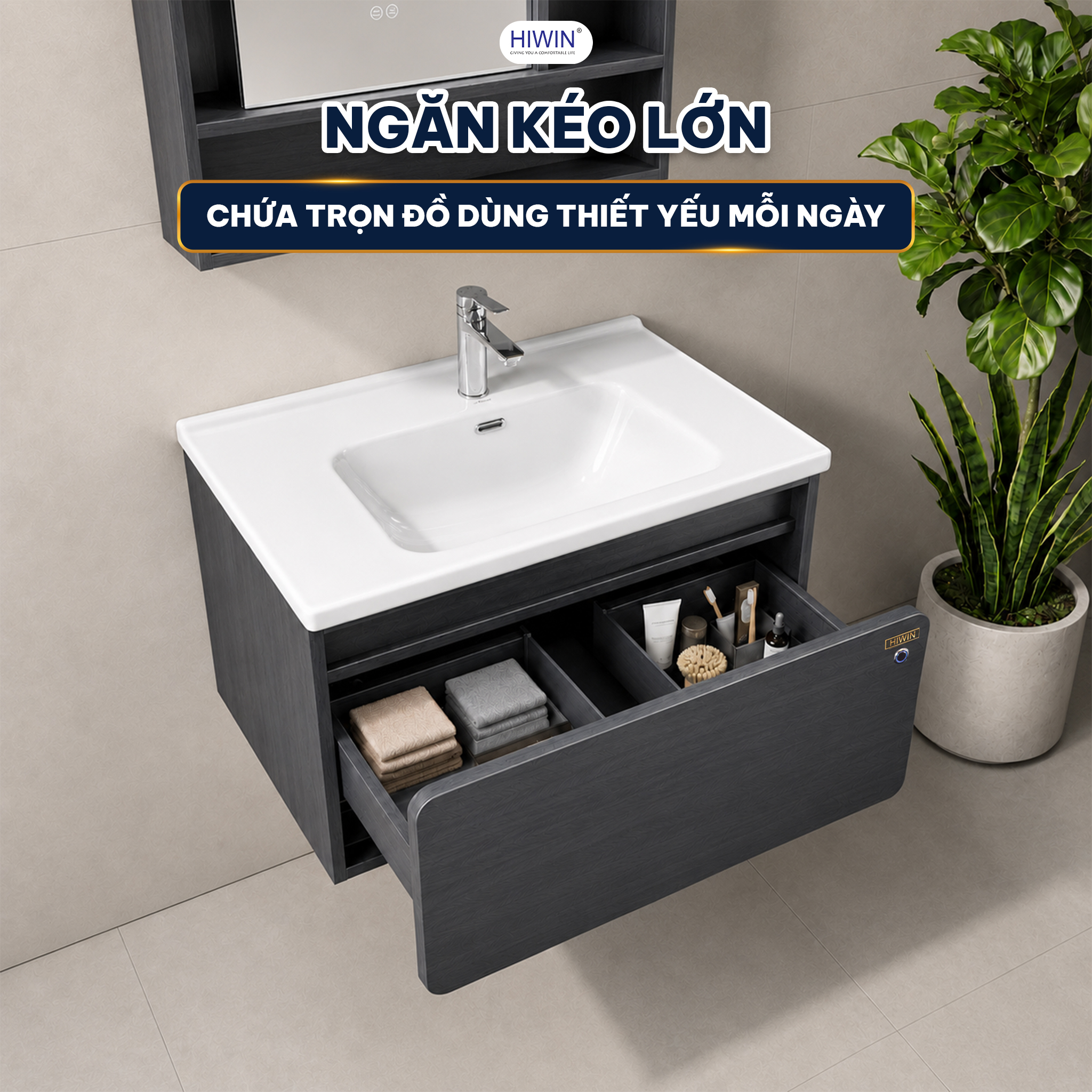 Tủ chính Hiwin YS-2647 có ngăn kéo lớn giúp lưu trữ đồ dùng phòng tắm
