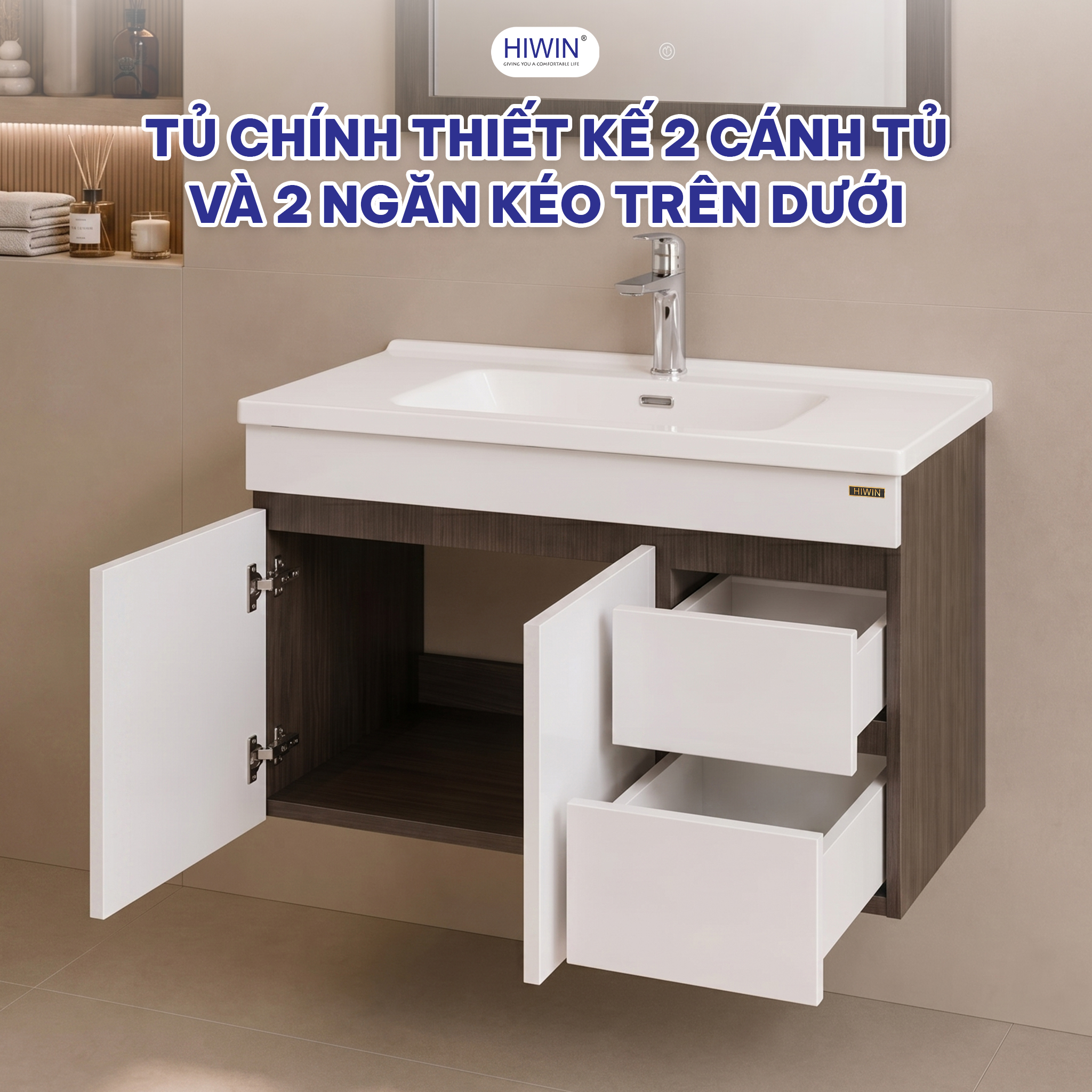 Tủ chính Hiwin YP-1493 gồm 2 cánh tủ và 2 ngăn kéo