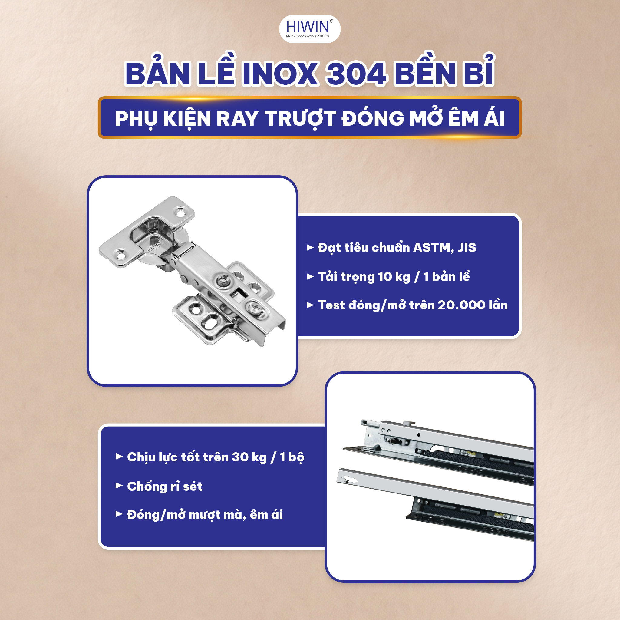 Phụ kiện bản lề ray trượt đạt tiêu chuẩn đóng mở êm ái