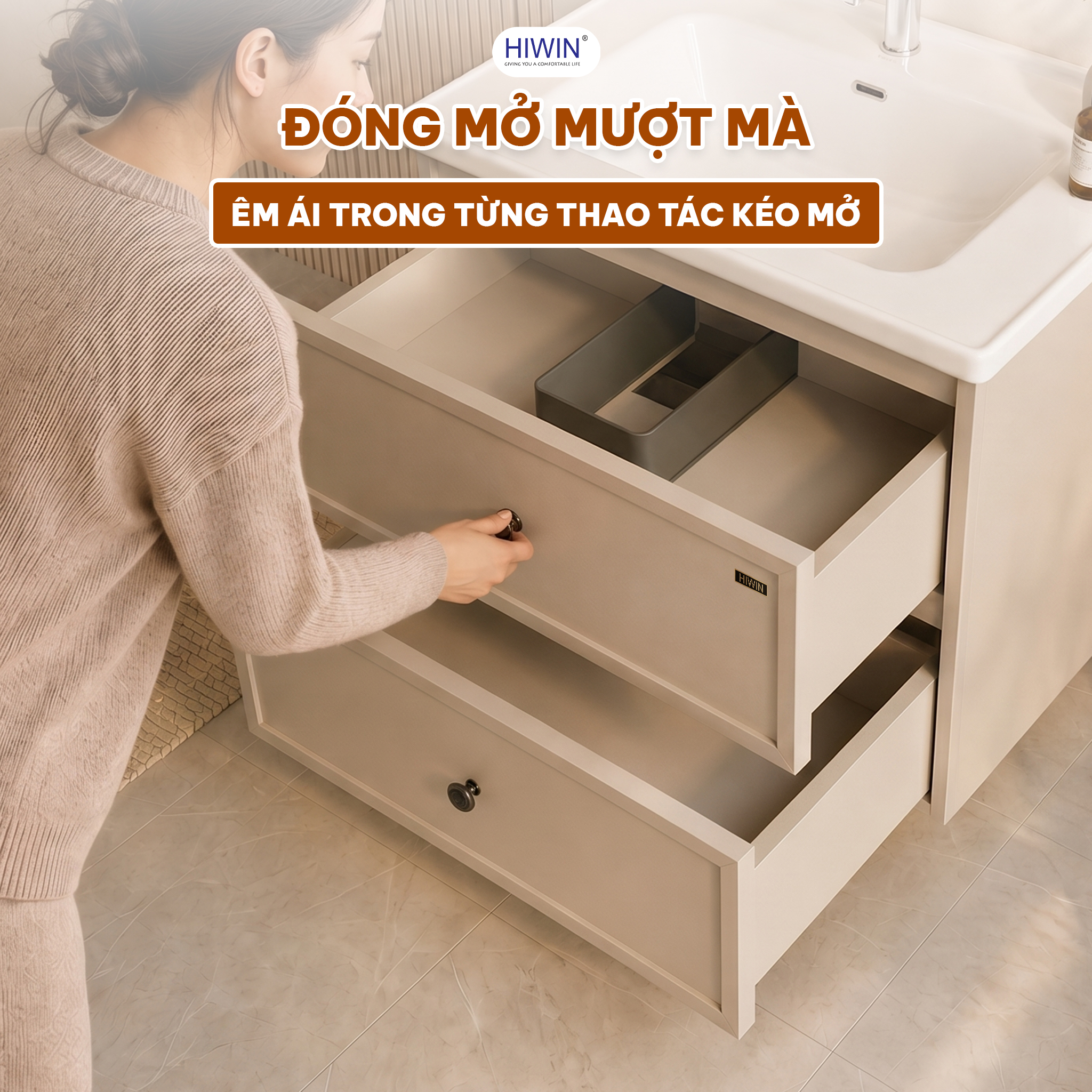 Ngăn kéo tủ chậu Hiwin YP-1495 đóng mở mượt mà dễ sử dụng