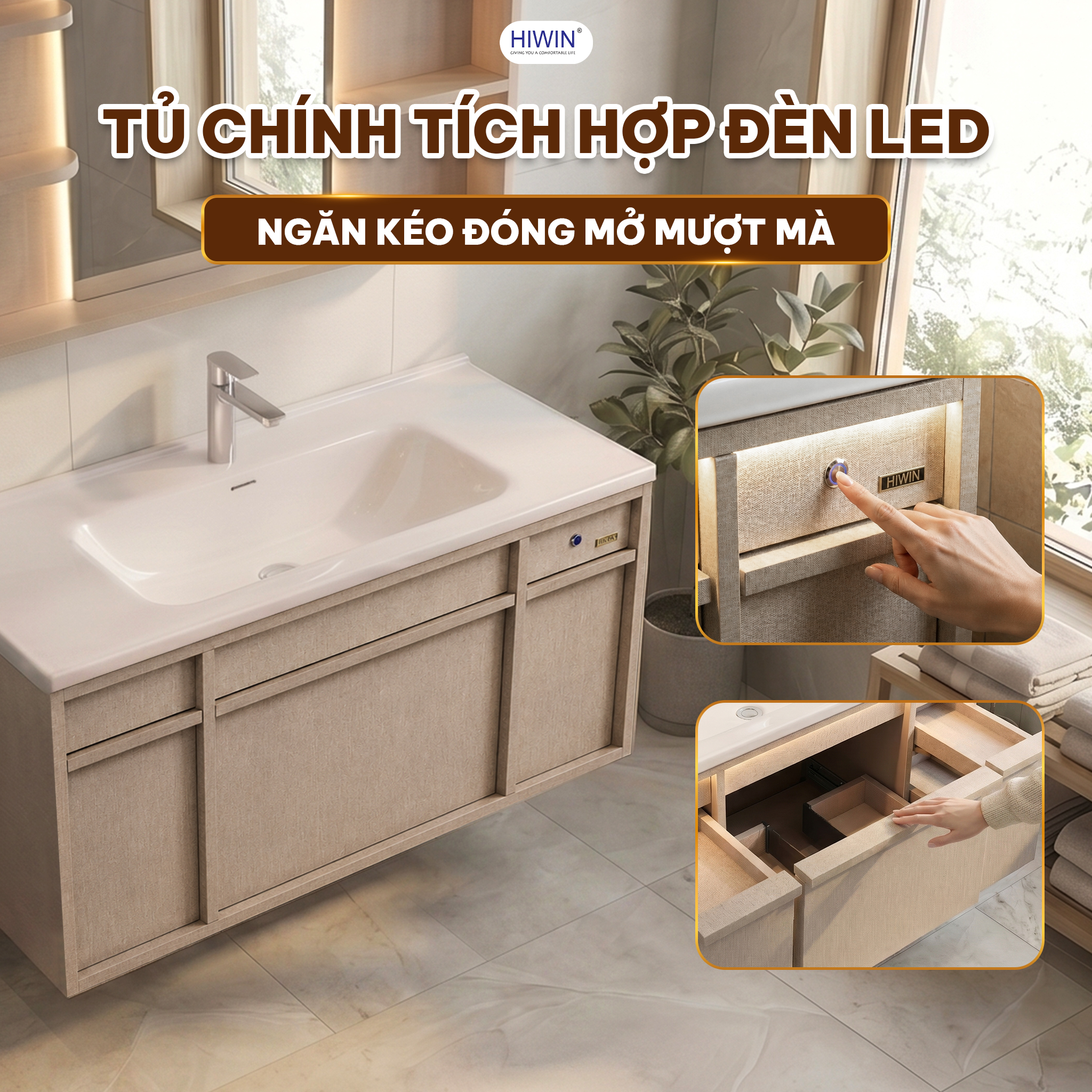 Tủ chính Hiwin YS-2646 tích hợp đèn LED và ngăn kéo đóng mở mượt mà
