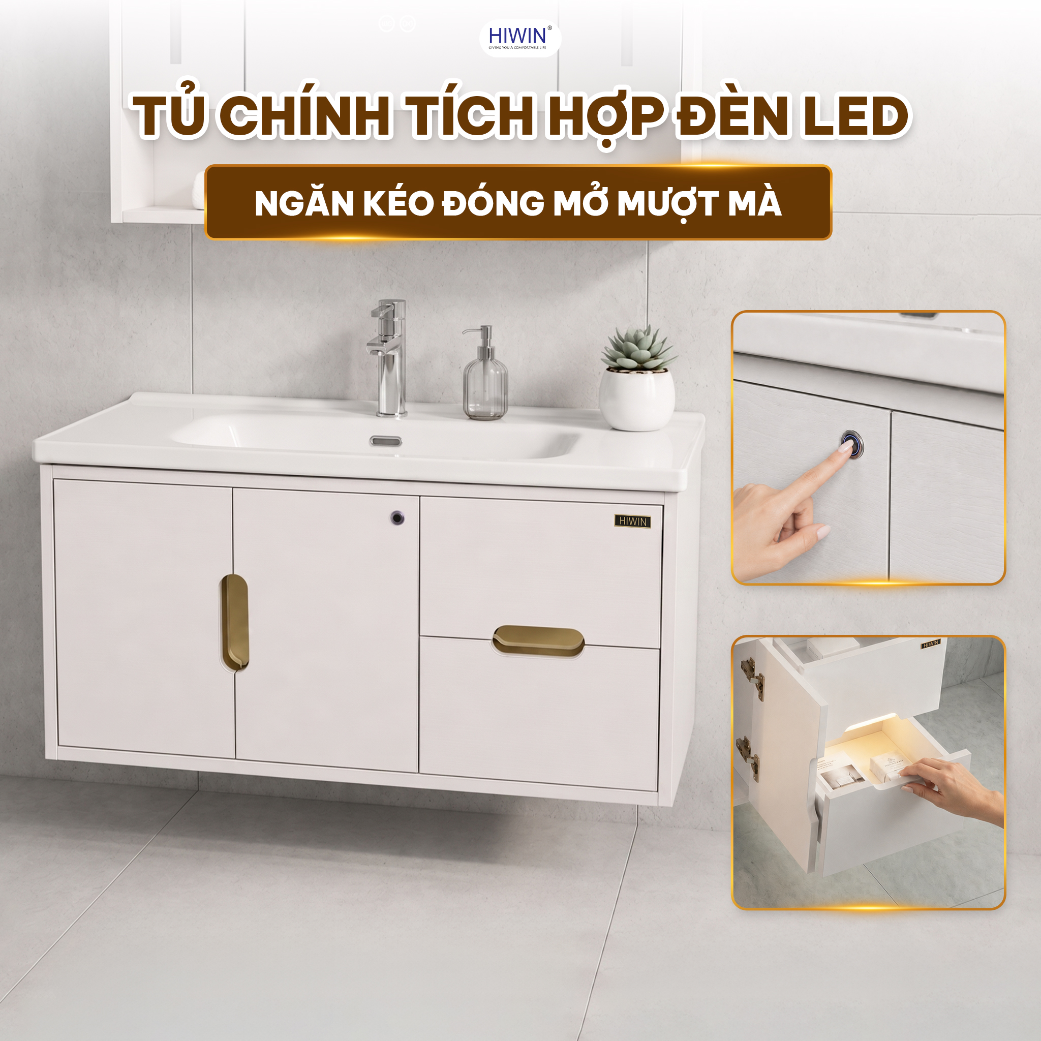 Tủ chính YS-2649 có đèn LED trang trí và ngăn kéo sử dụng thuận tiện hằng ngày