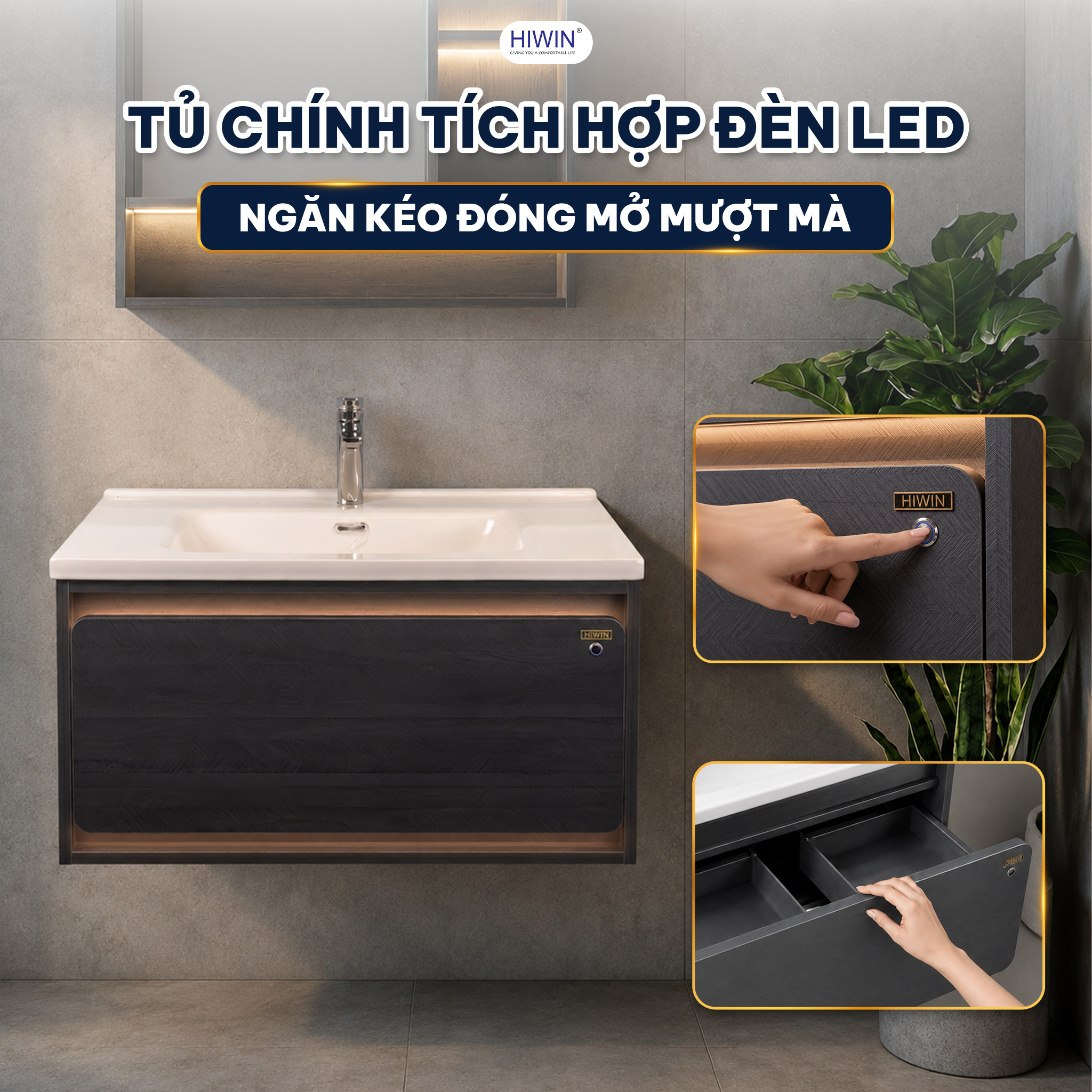 Tủ chính YS-2647 tích hợp đèn LED và ngăn kéo đóng mở mượt mà