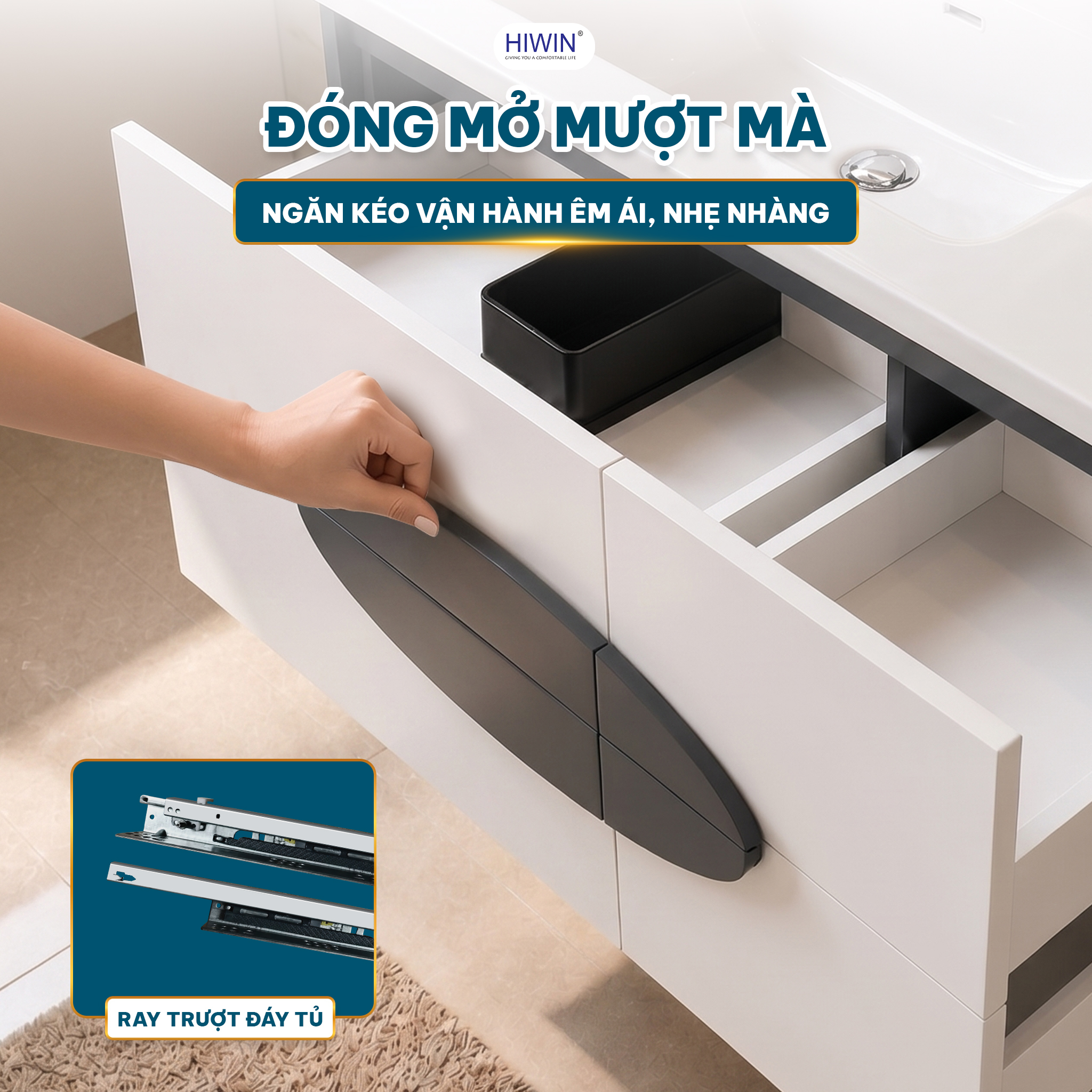 Ngăn kéo tủ chậu Hiwin YP-1499 đóng mở nhẹ nhàng êm ái