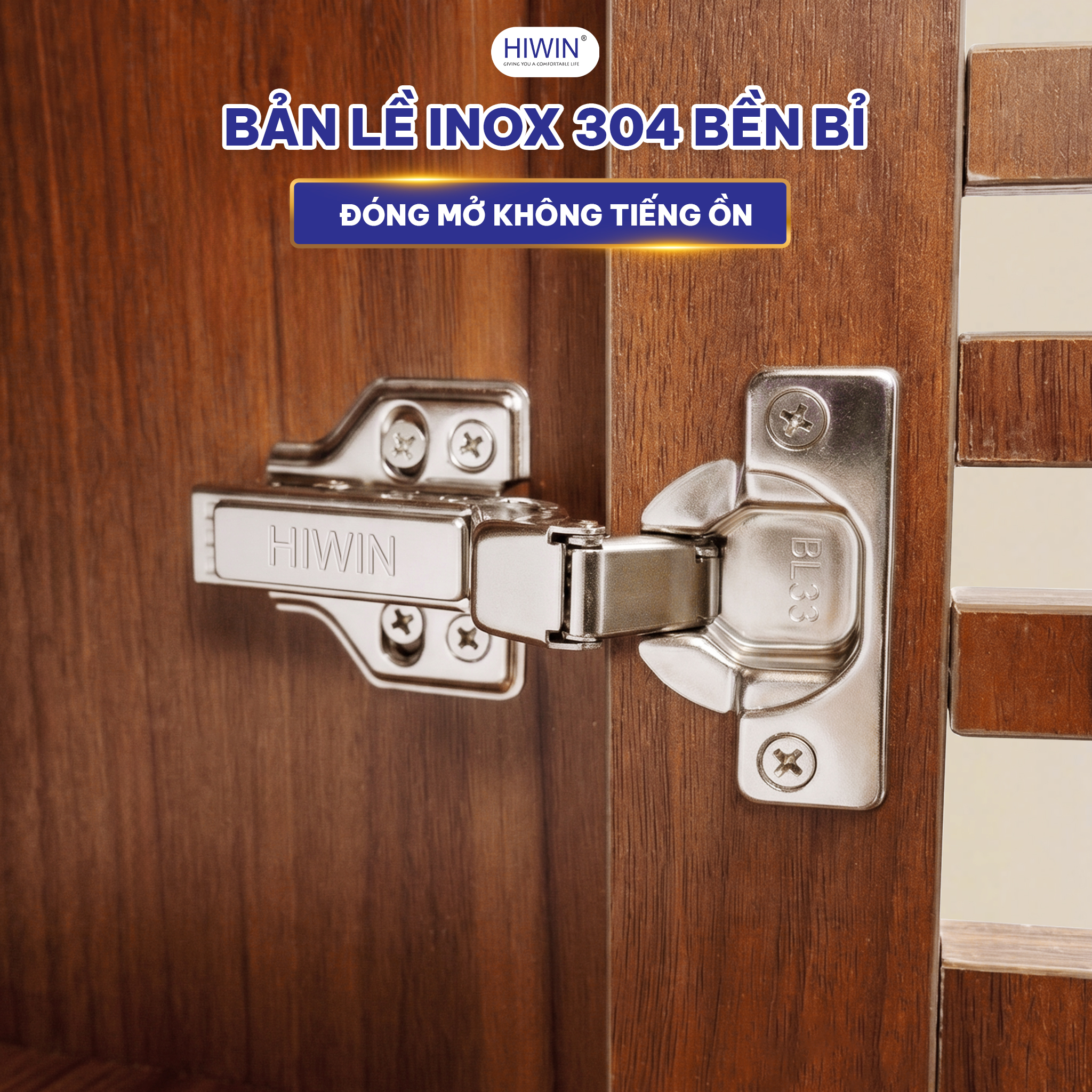 Bản lề inox 304 của tủ chậu Hiwin YP-1500 chắc chắn hạn chế han gỉ