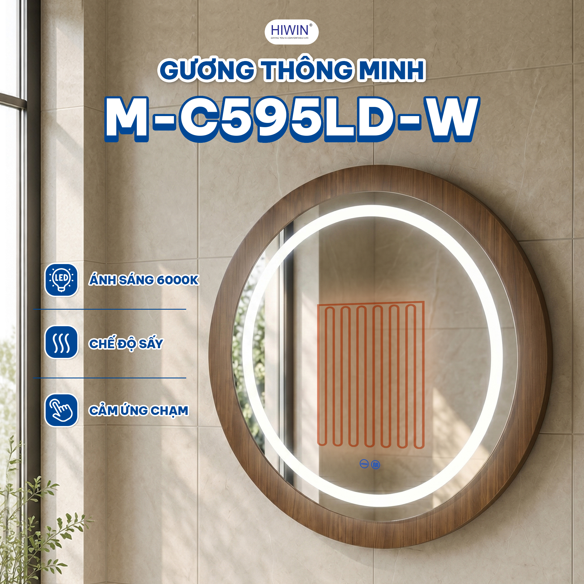 Gương thông minh M-C595LD-W LED 6000K và có chế độ sấy