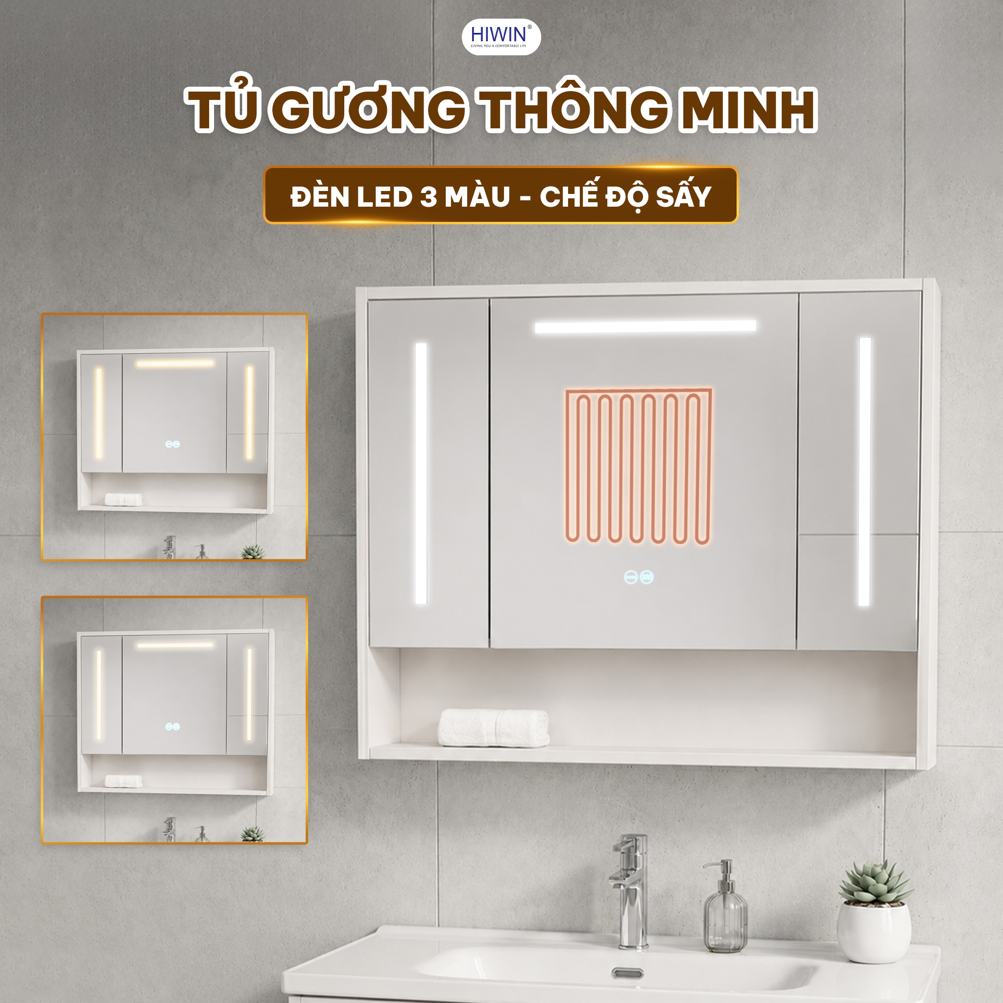 Tủ gương YS-2649 tích hợp LED 3 màu và sấy gương phù hợp môi trường phòng tắm ẩm