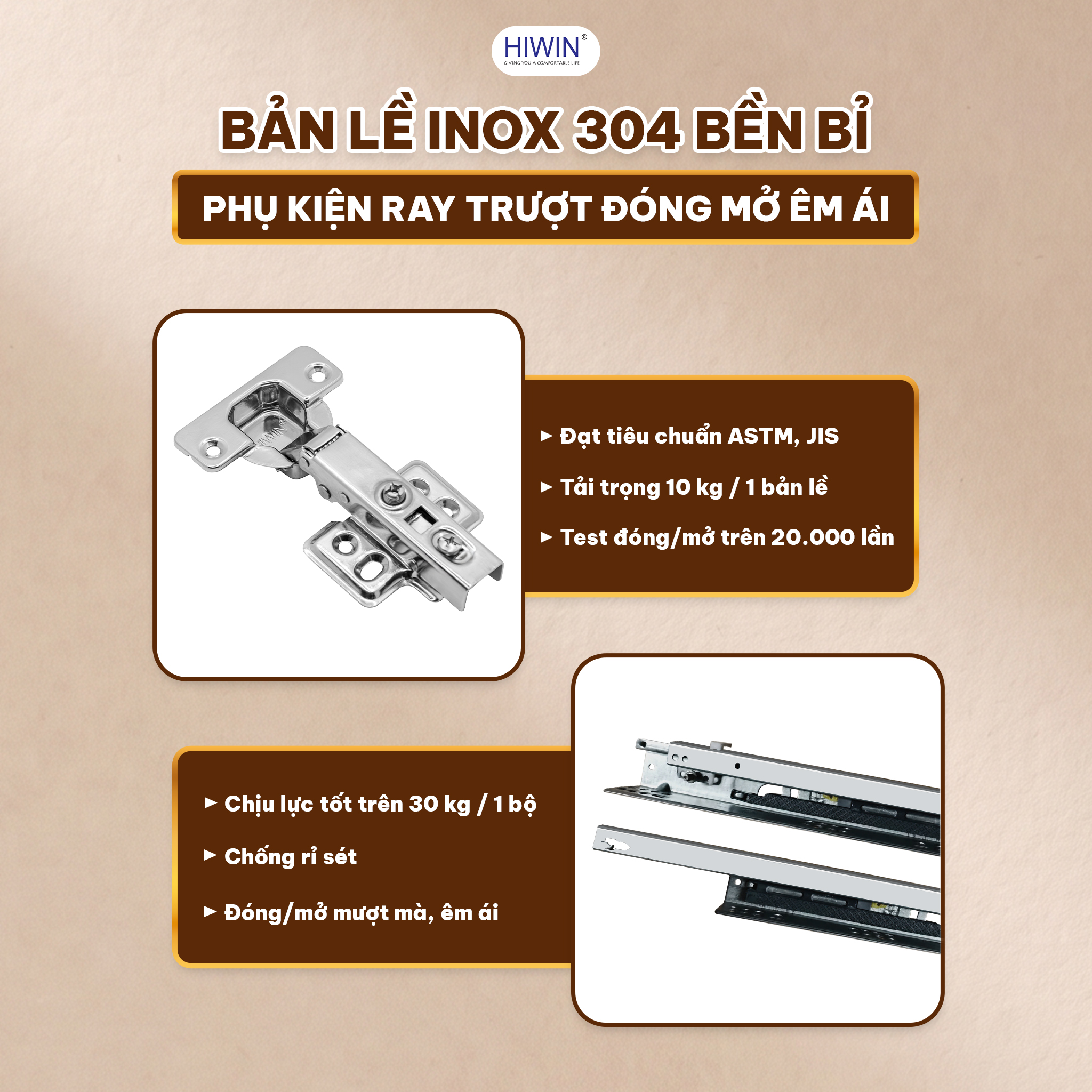 Bản lề inox hỗ trợ cánh tủ vận hành ổn định