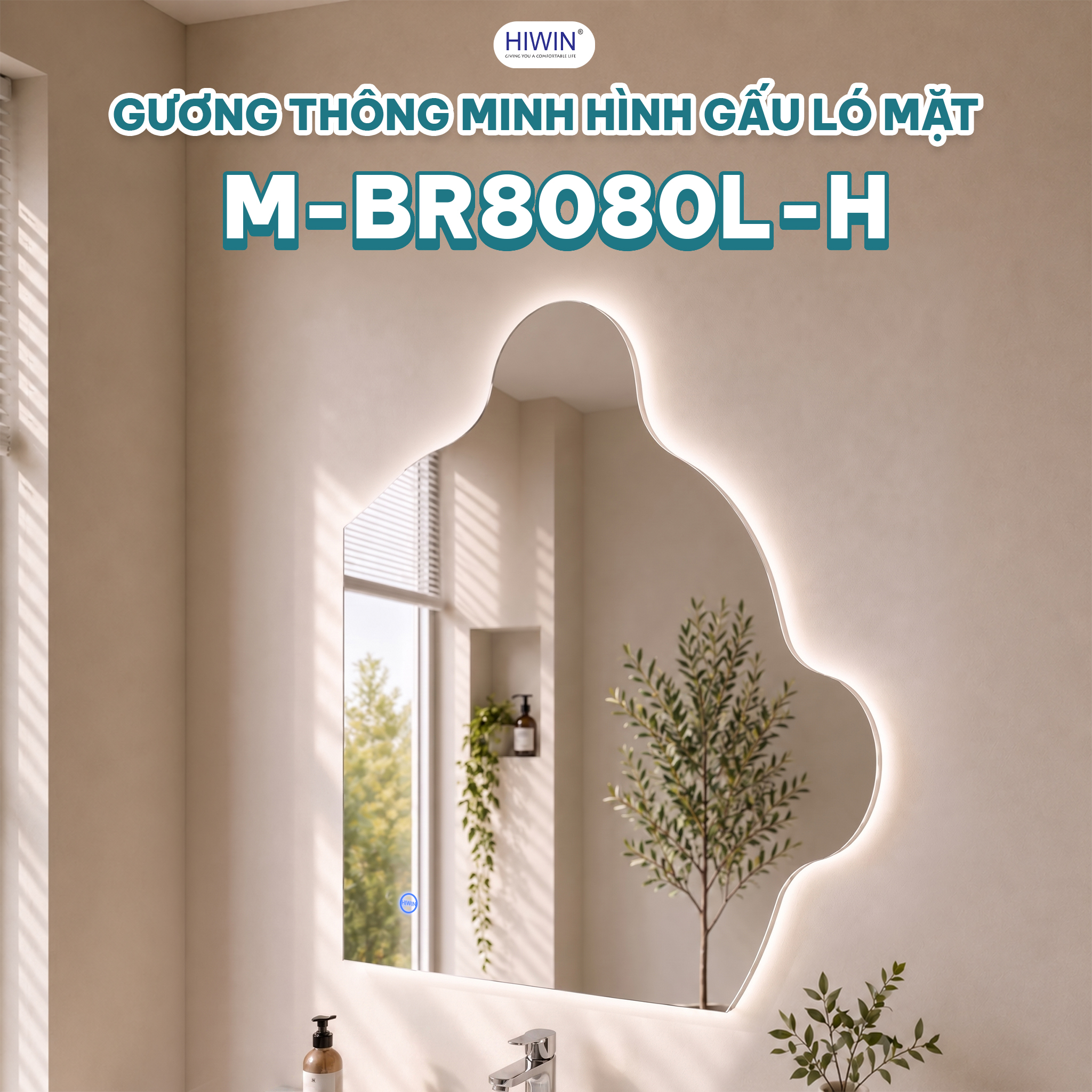 Gương thông minh M-BR8080L-H hình gấu ló mặt kết hợp bộ tủ chậu Hiwin YP-1498