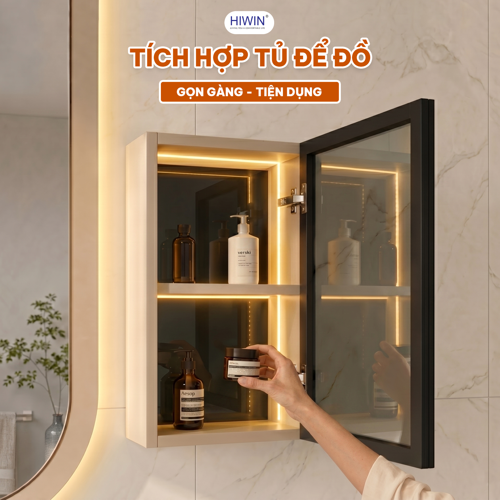 Tủ bên hông Hiwin YS-2648 tích hợp đèn LED và khoang để đồ tiện lợi