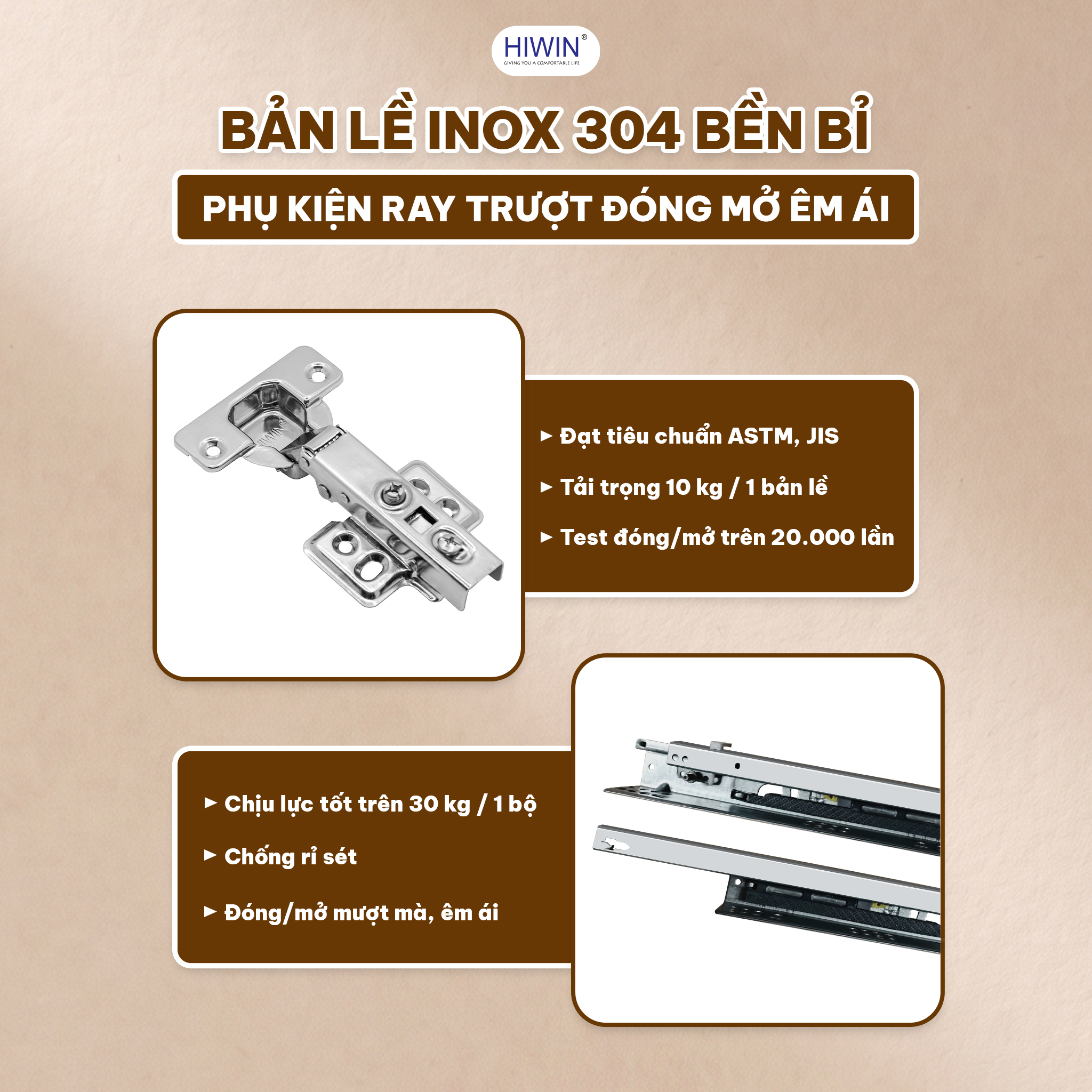 Bản lề inox 304 trên YS-2649 giúp cánh tủ vận hành chắc chắn hơn