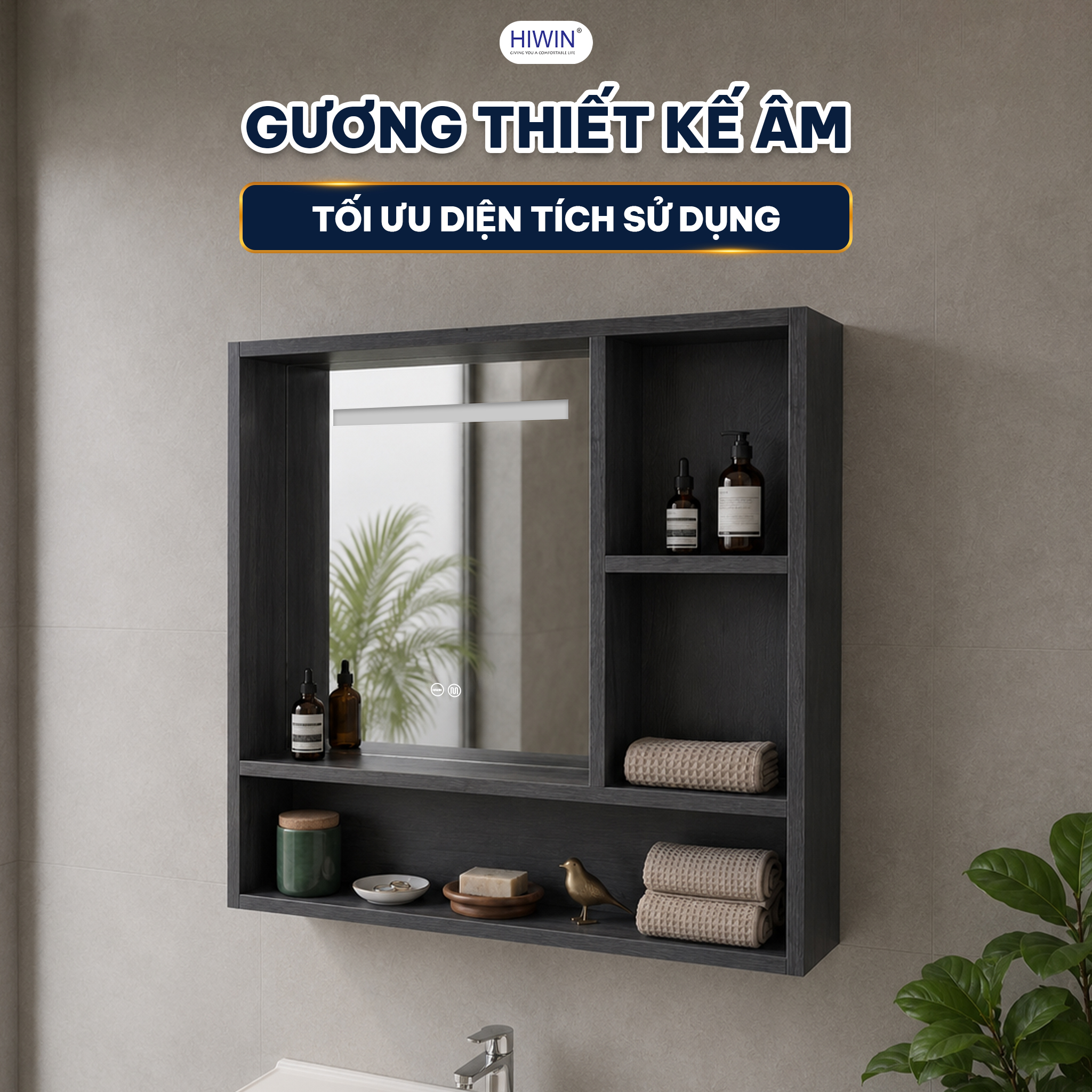 Gương âm Hiwin YS-2647 thiết kế liền mạch giúp khu vực lavabo gọn hiện đại