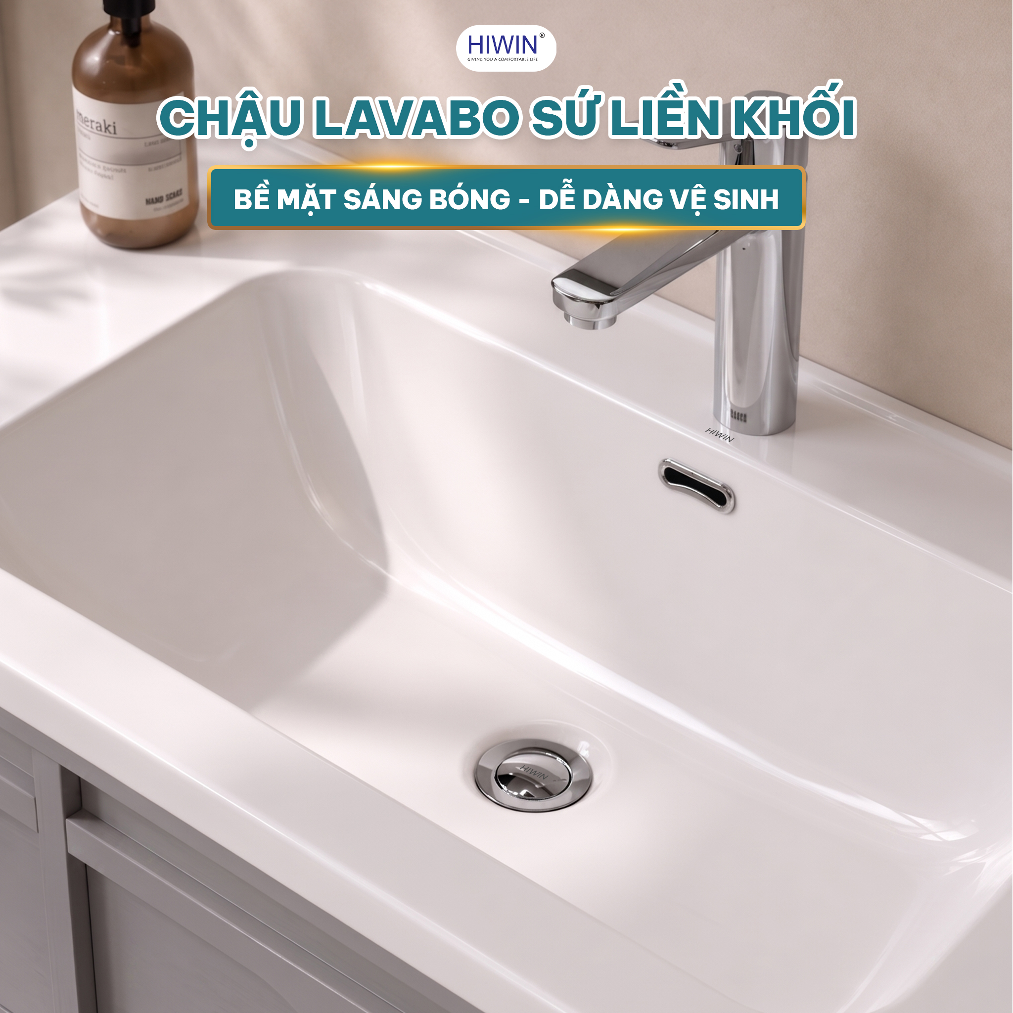 Chậu Lavabo sứ liền khối Hiwin YP-1498 sáng bóng dễ vệ sinh
