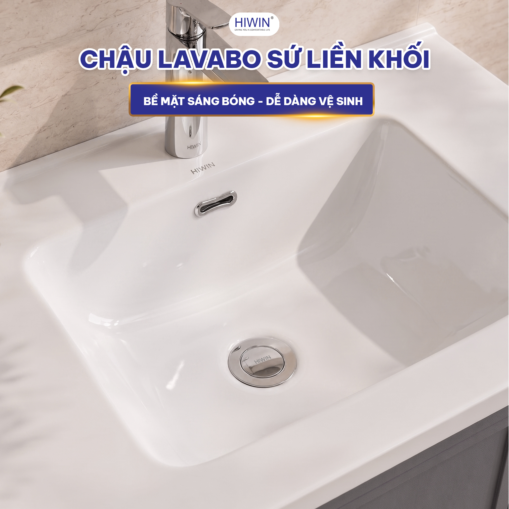Chậu lavabo sứ liền khối Hiwin YP-1497 mang lại vẻ đẹp hiện đại và tinh tế
