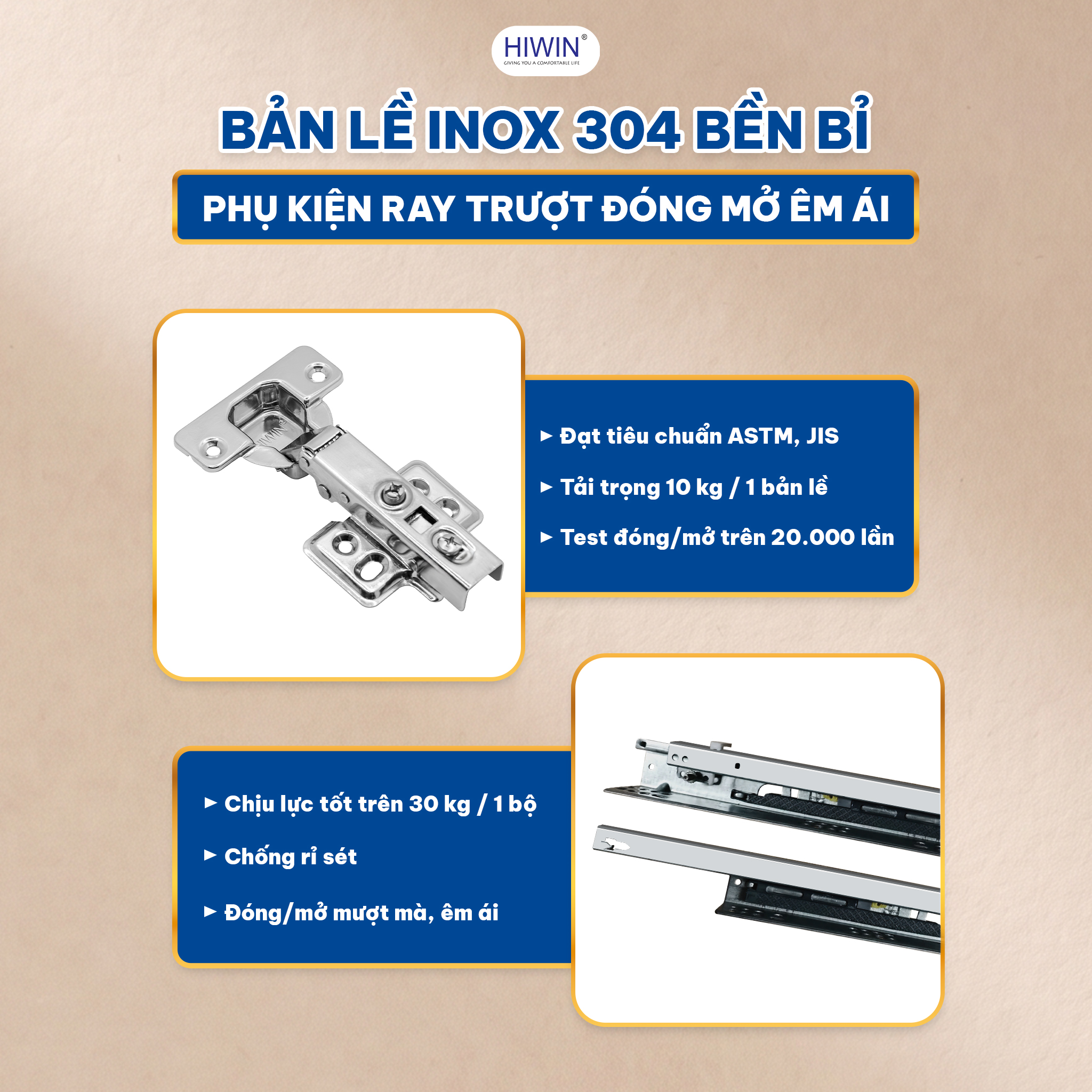 Hệ thống ray trượt và bản lề giảm chấn mang lại trải nghiệm mượt mà