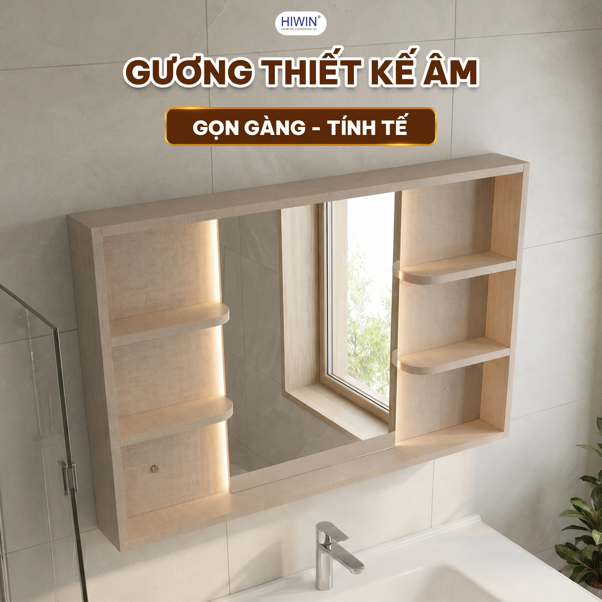 Gương âm Hiwin YS-2646 thiết kế liền mạch giúp khu vực lavabo gọn hiện đại