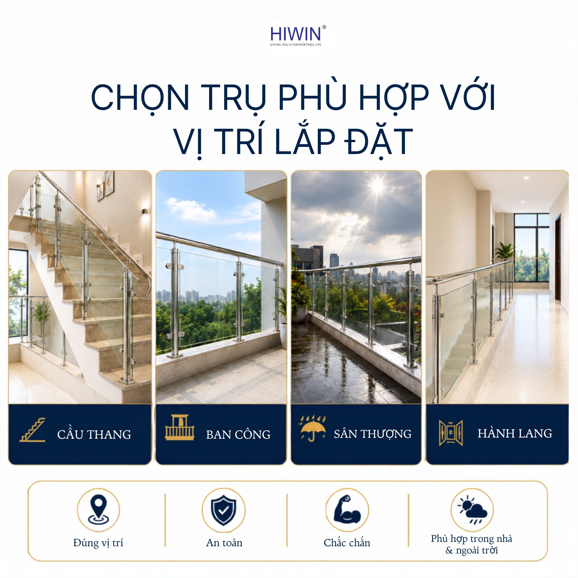 Chọn trụ lan can kính phù hợp cho cầu thang, ban công và sân thượng