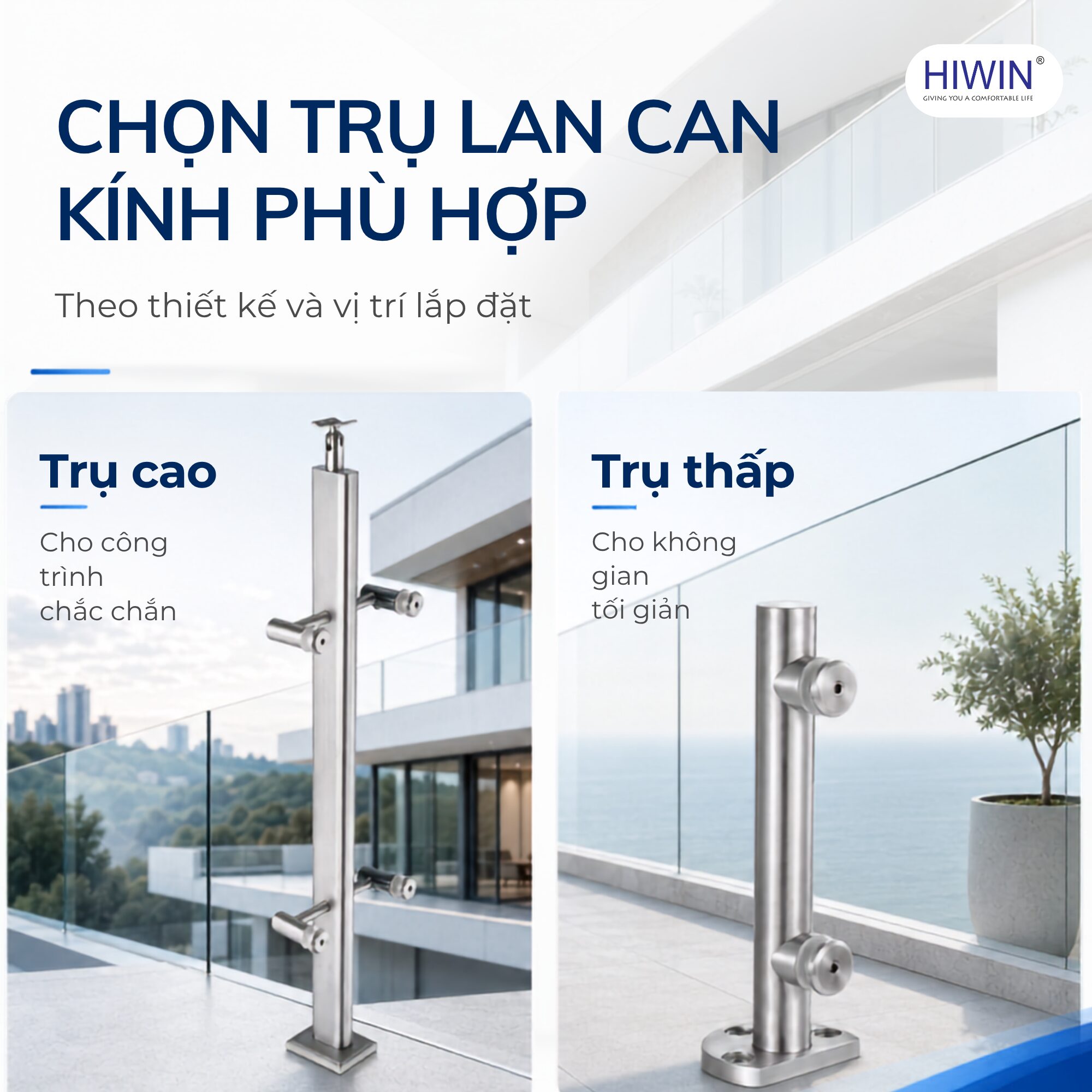 Gợi ý chọn trụ lan can kính phù hợp với công trình
