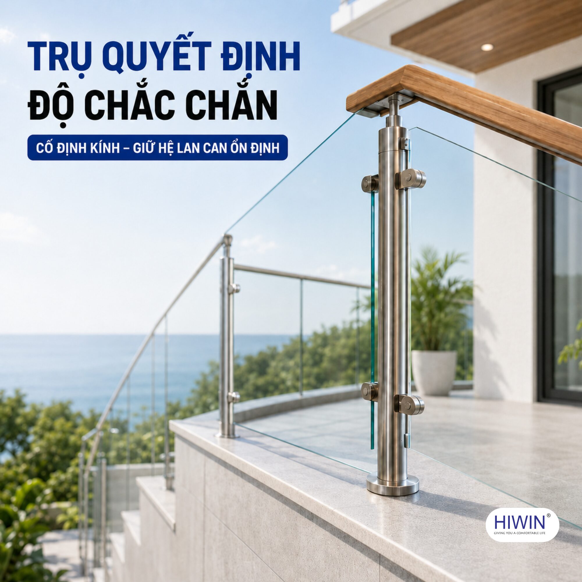 chọn trụ lan can kính cố định tấm kính và giúp lan can đứng chắc hơn