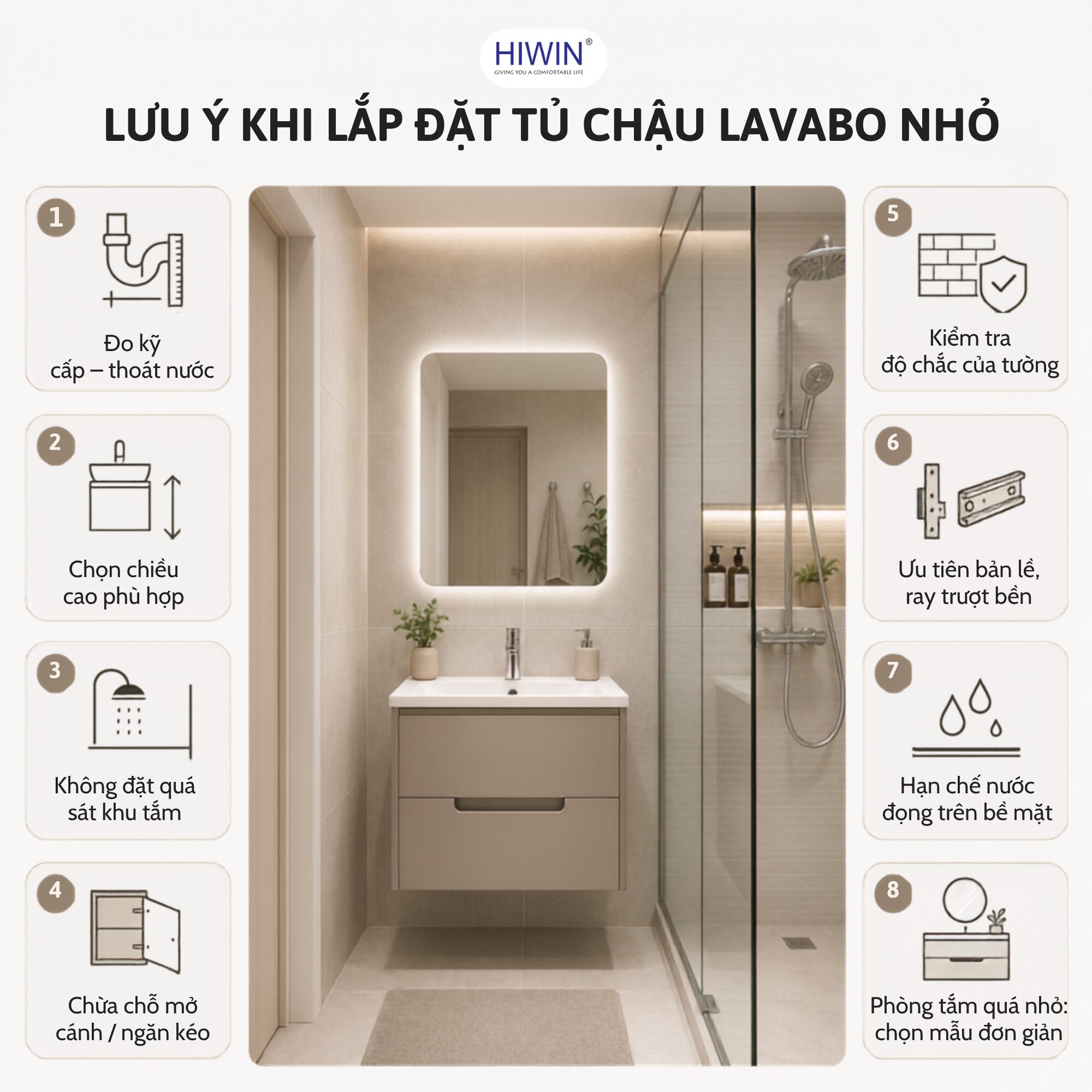 Những lưu ý khi lắp đặt tủ chậu lavabo nhỏ trong phòng tắm
