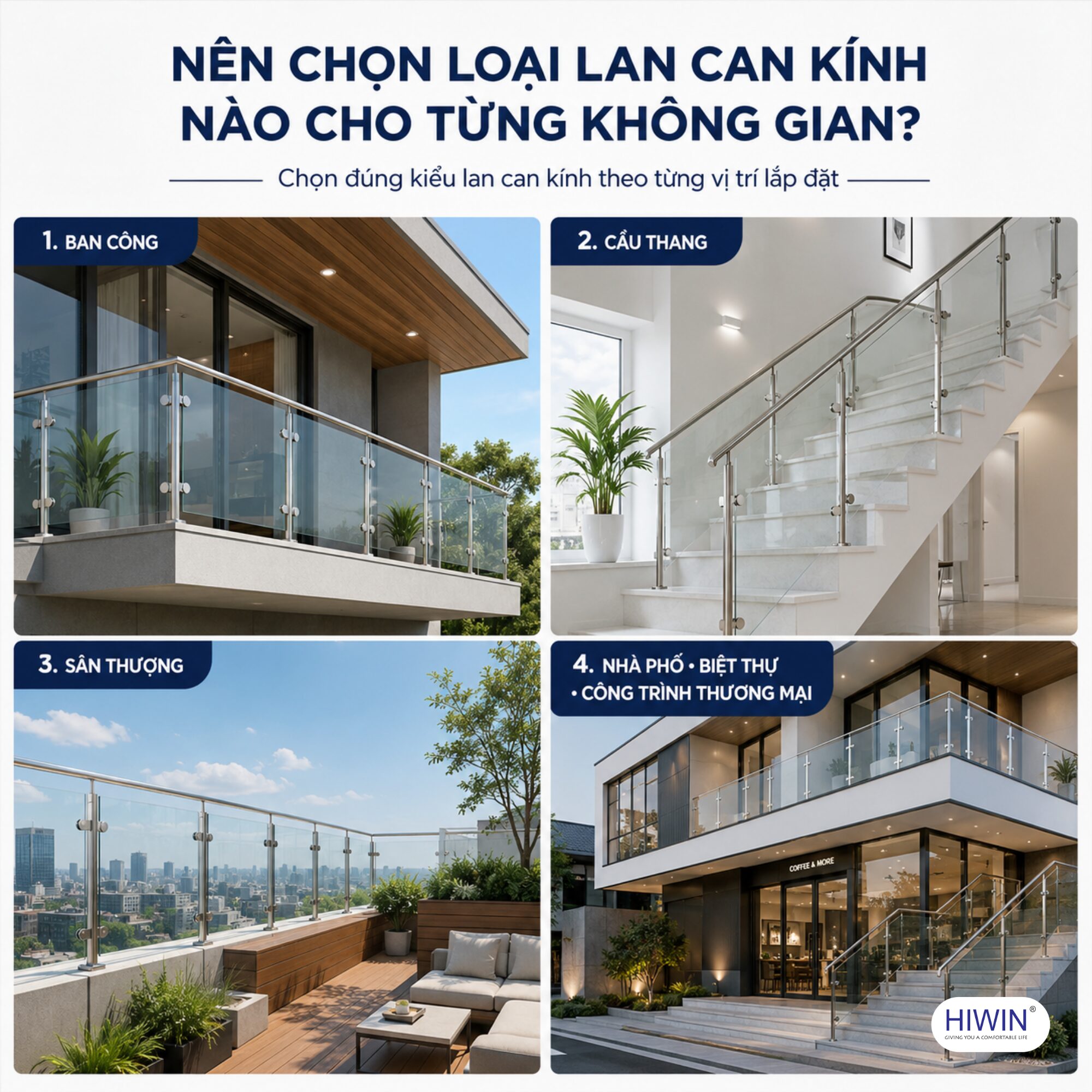 Các loại lan can kính phổ biến cho nhà ở và công trình