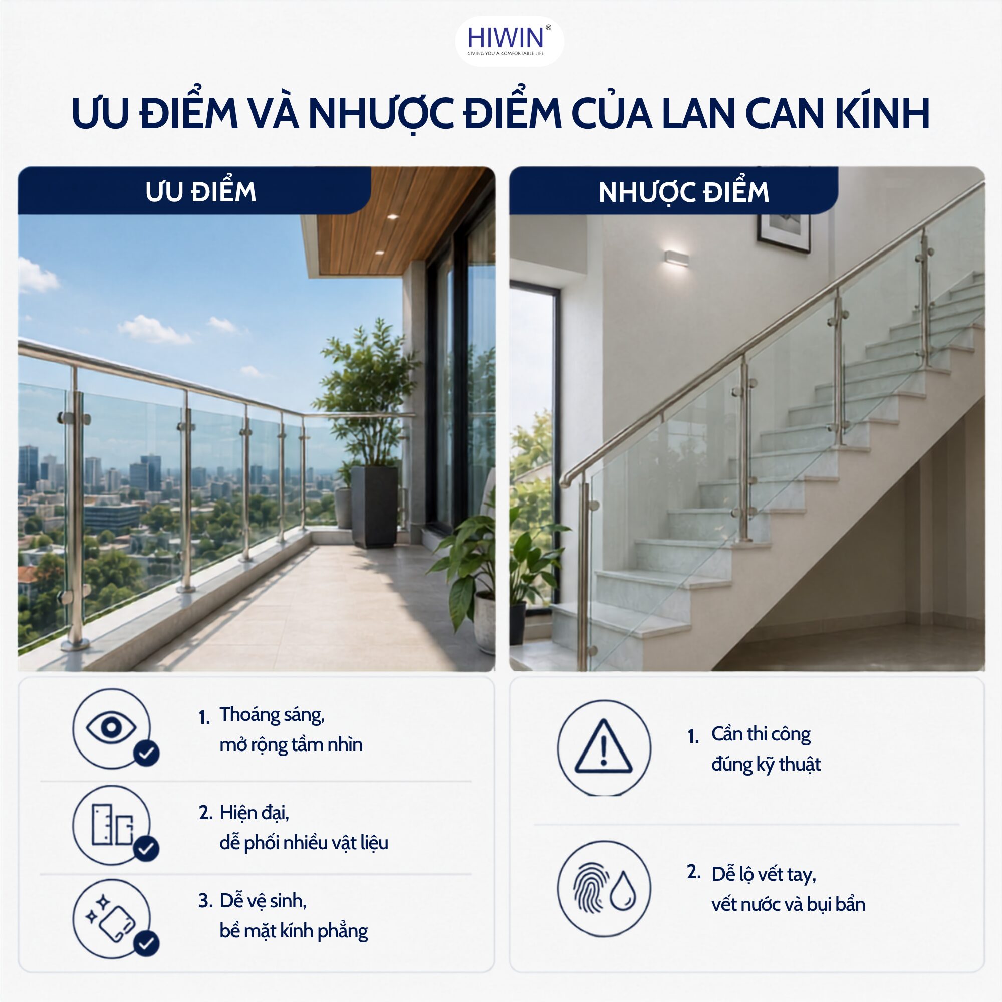 Ưu điểm và nhược điểm của lan can kính khi sử dụng