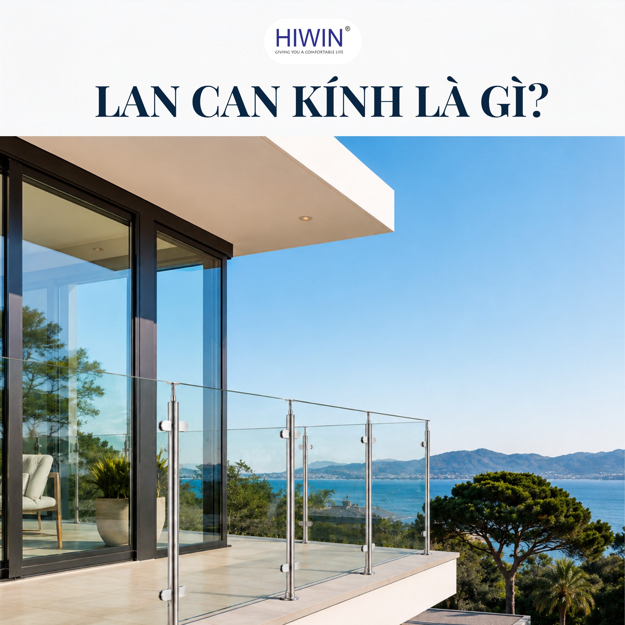 Lan can kính cường lực hiện đại lắp đặt cho cầu thang và ban công nhà ở