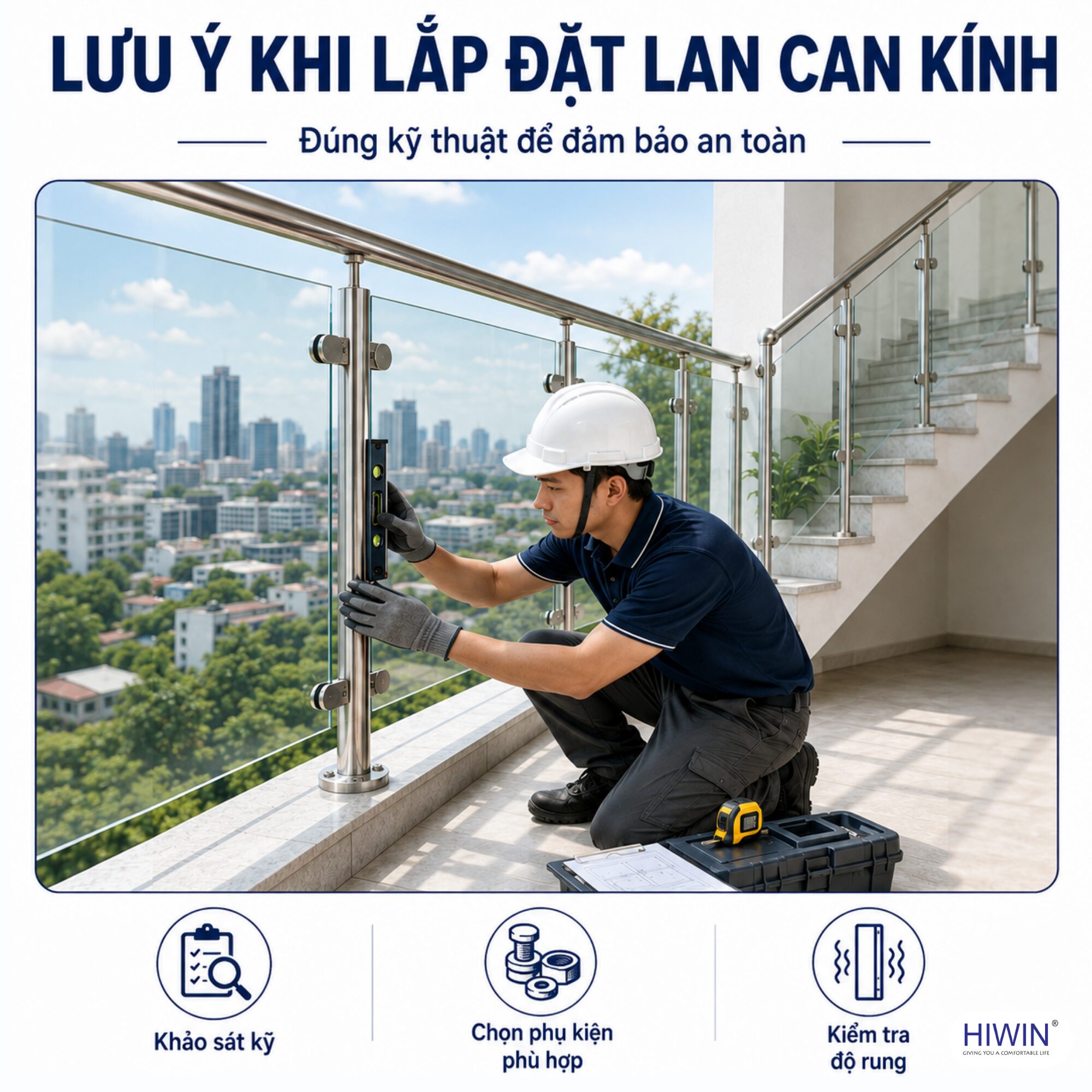 Lắp đặt lan can kính đúng kỹ thuật để đảm bảo an toàn