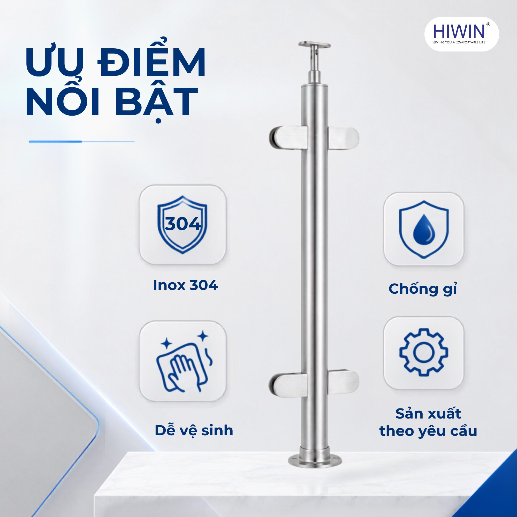Ưu điểm trụ lan can kính Hiwin