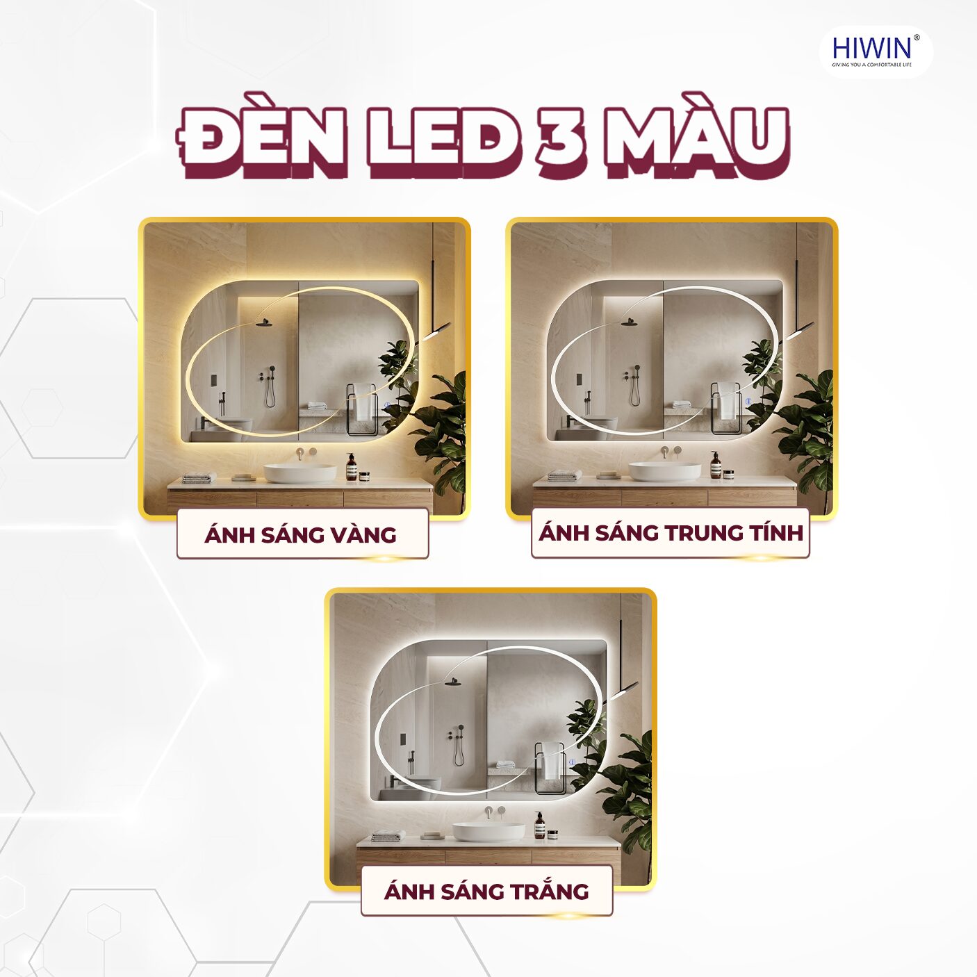 Gương thông minh chữ nhật M-V70100L-H trang bị đèn LED 3 màu