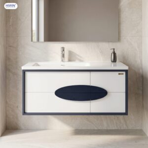 Bộ tủ chậu YP-1499 xanh trắng tay nắm oval độc đáo