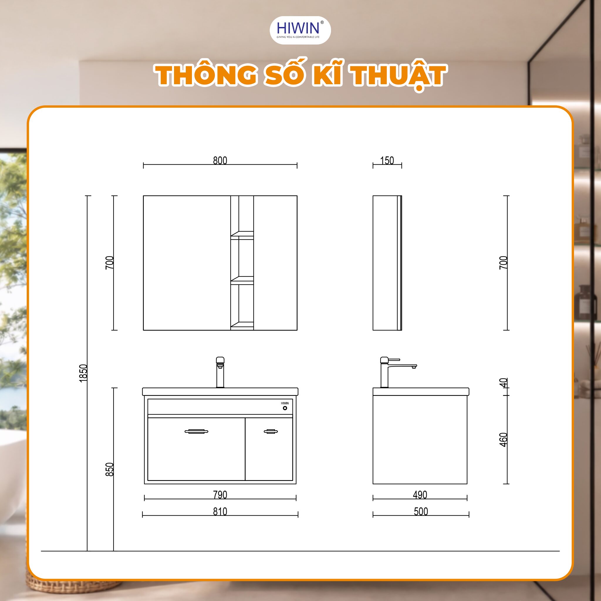Thông số kỹ thuật bộ tủ chậu YP-1502