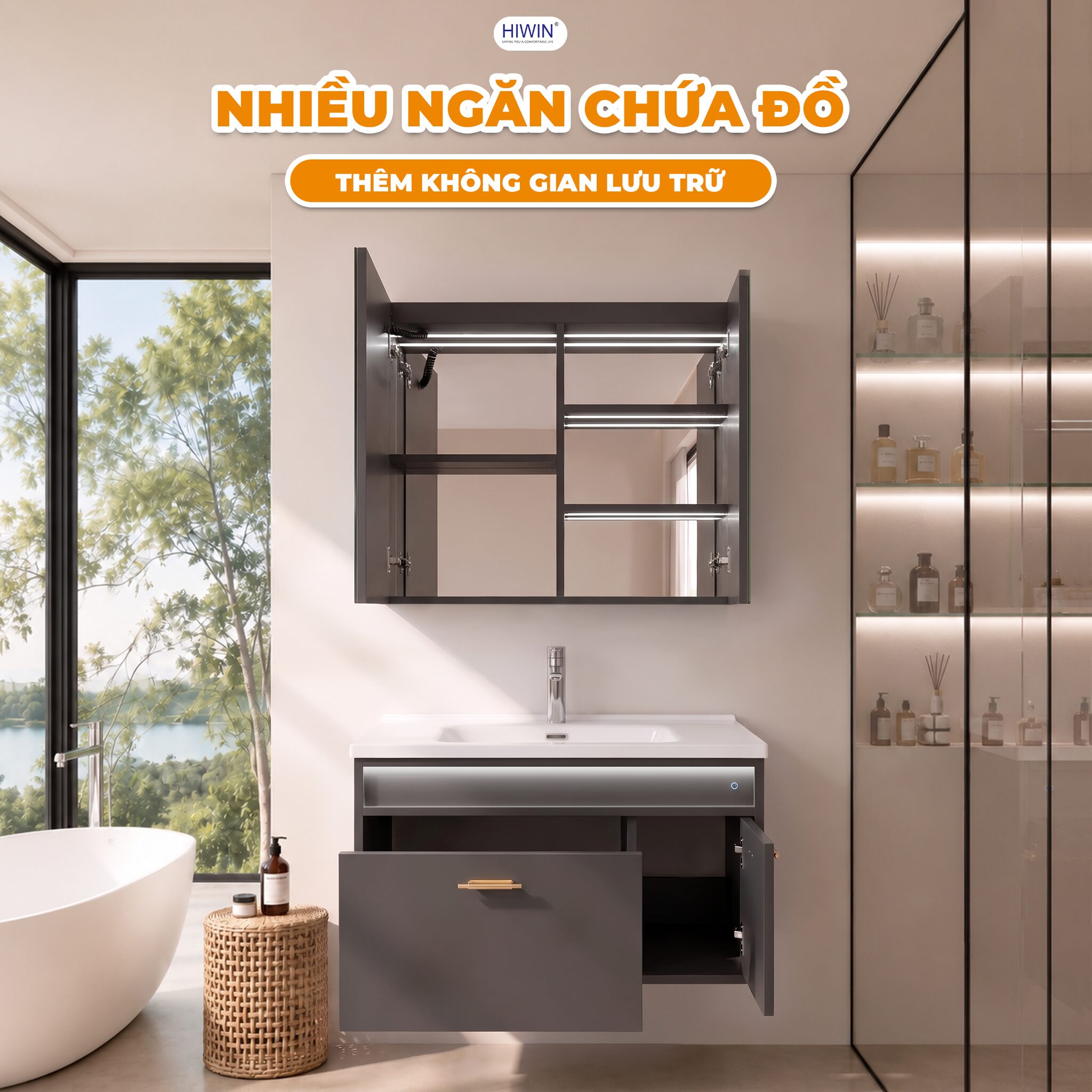 Bộ tủ chậu lavabo YP-1502 nhiều ngăn chứa đồ – Thêm không gian lưu trữ