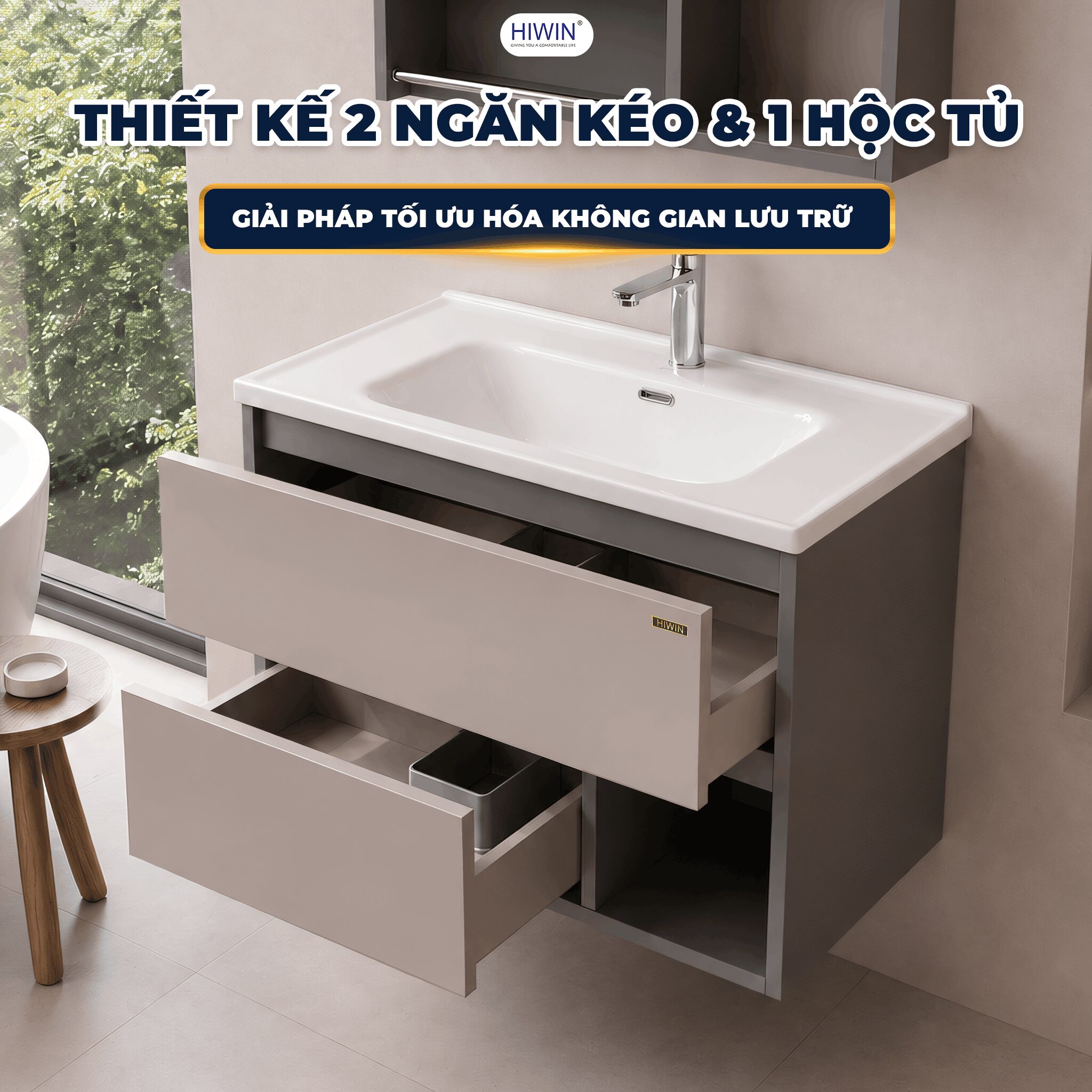 Tủ chính thiết kế 2 ngăn kéo và 1 hộc tủ - tối ưu không gian lưu trữ