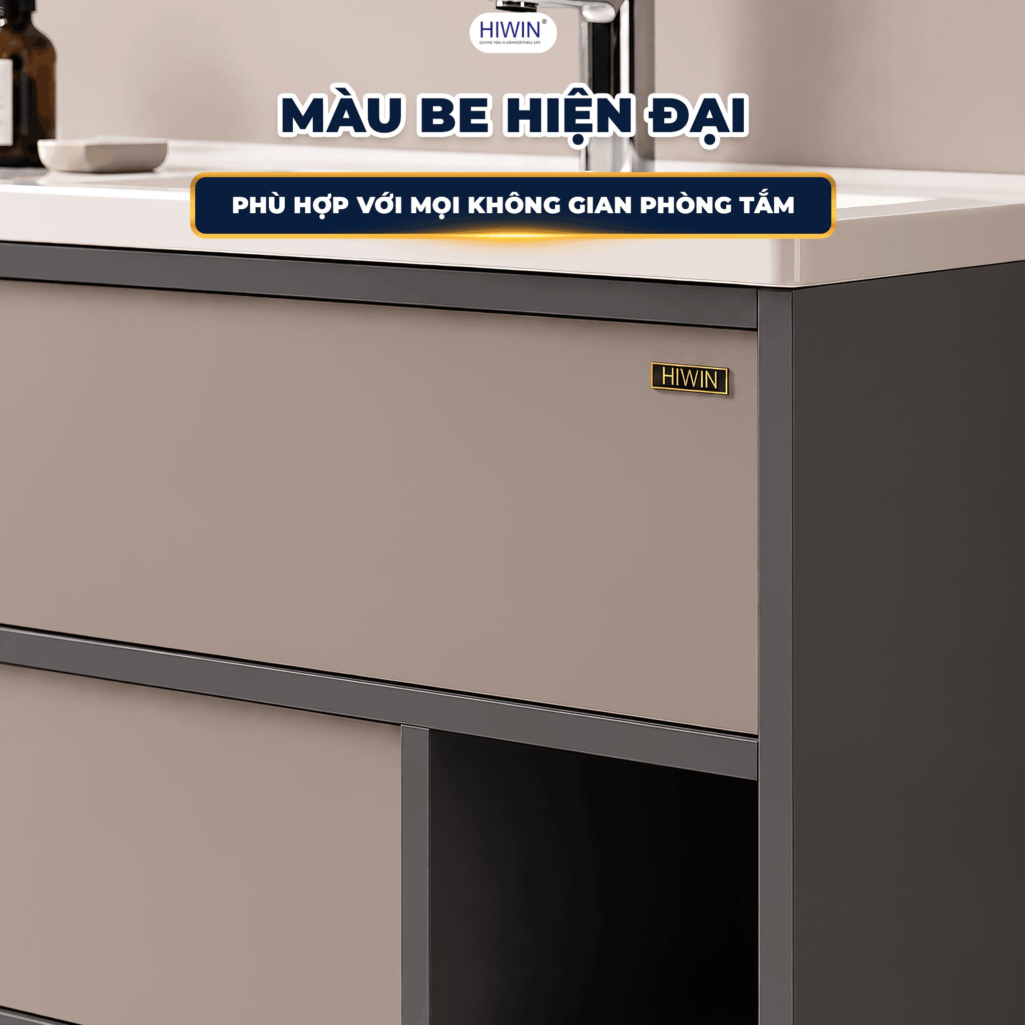 Bộ tủ chậu treo tường YP-1503 với màu be hiện đại - phù hợp nhiều không gian phòng tắm